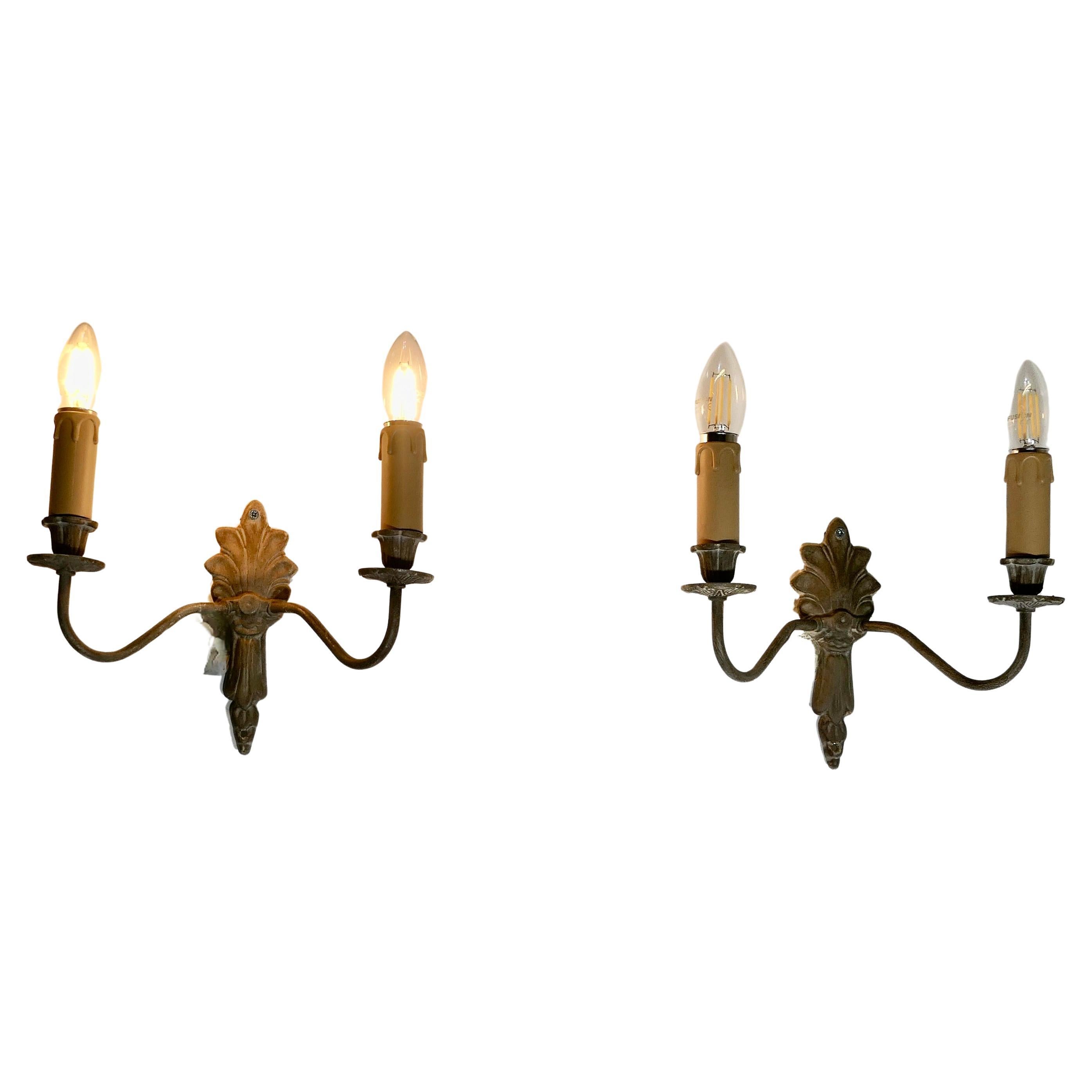 A pair of French 4 Neo Classical Metal Twin Wall Lights For Sale