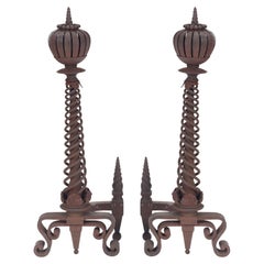 Pair of French Antique Iron Andirons, circa 1900
