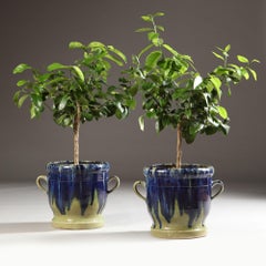 Pair of French Apt Pottery Jardinieres or Planters with Drip Glaze