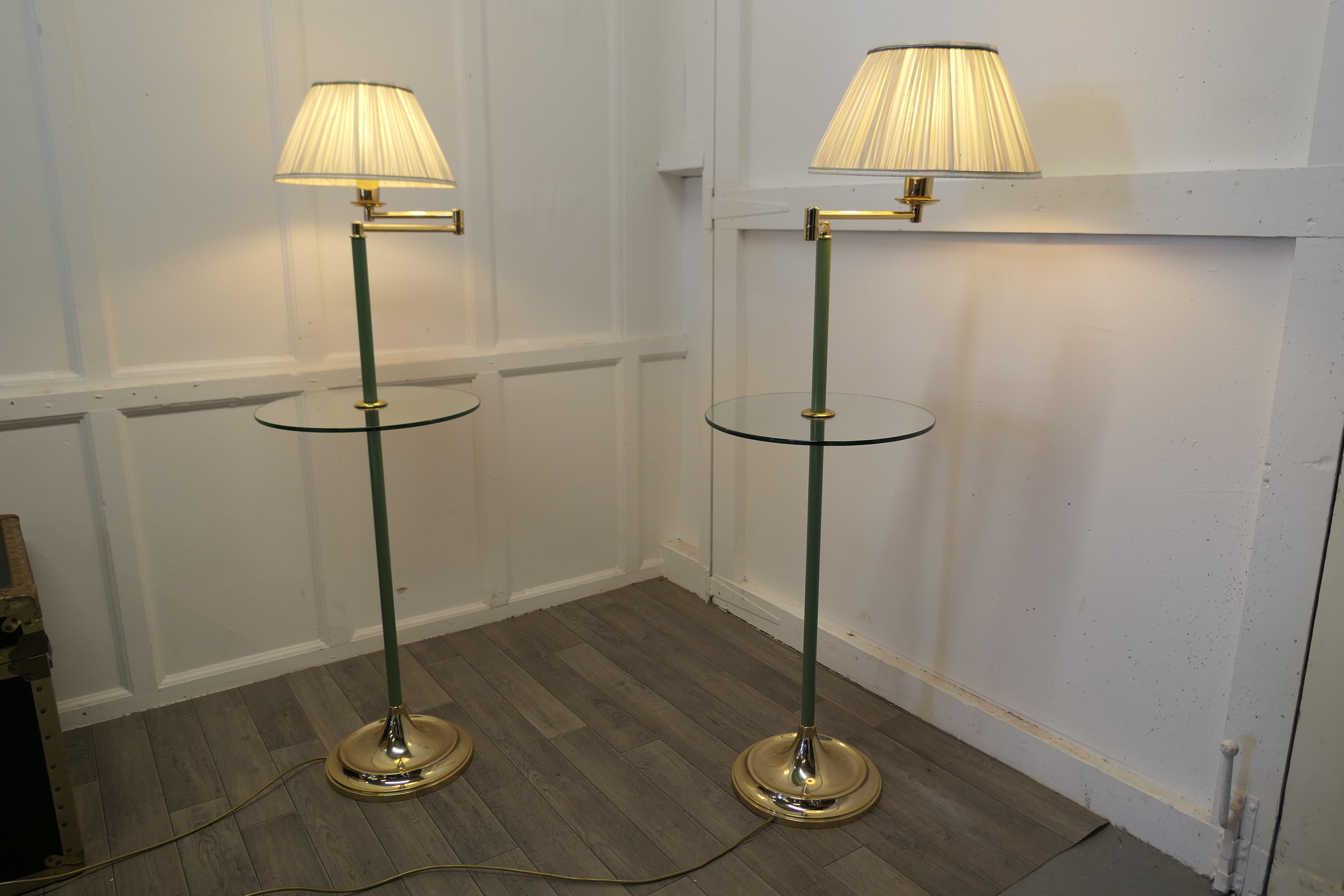 Pair of French Art Deco Adjustable Swing Arm Floor Lamps, Reading Lamps In Good Condition For Sale In Chillerton, Isle of Wight