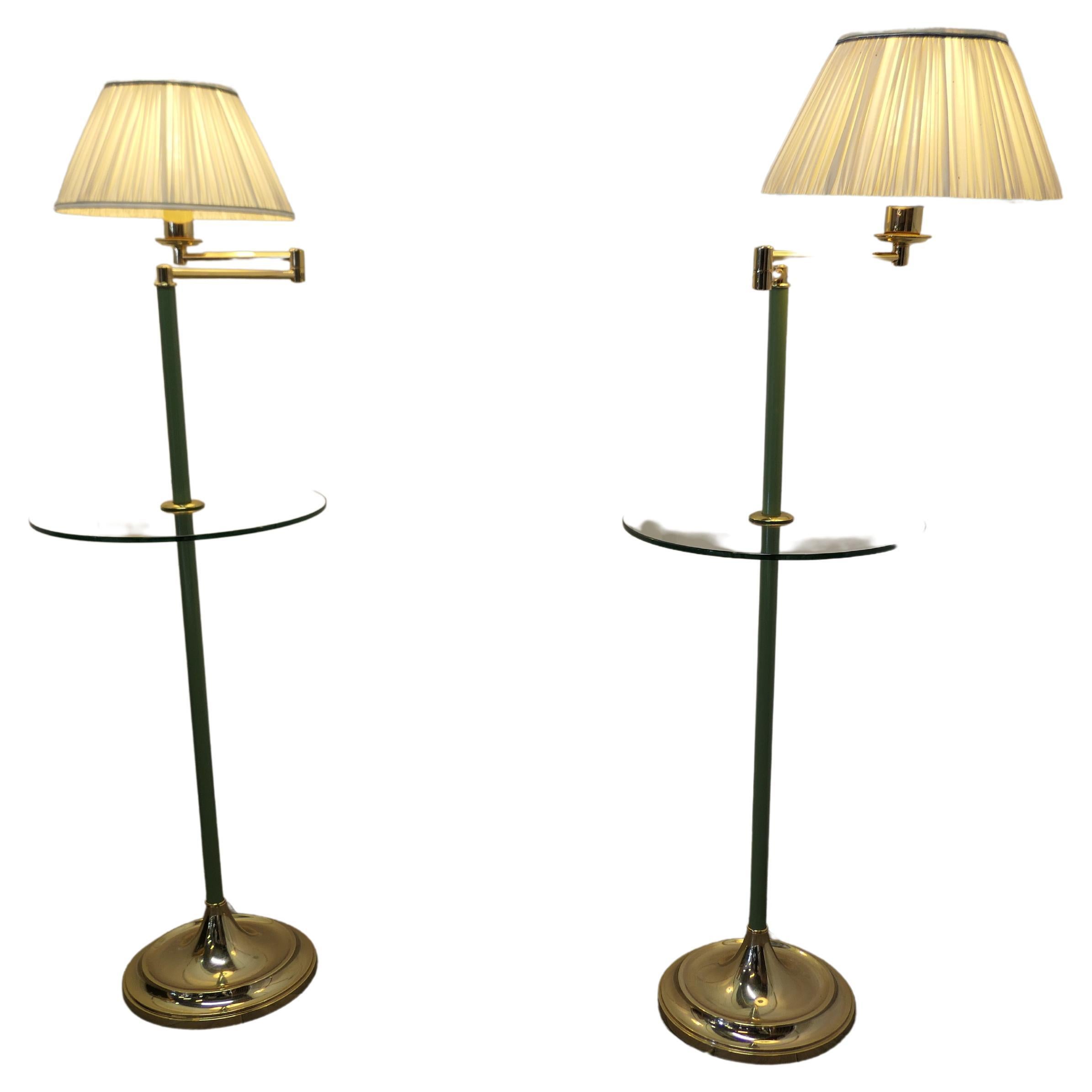 Pair of French Art Deco Adjustable Swing Arm Floor Lamps, Reading Lamps For Sale