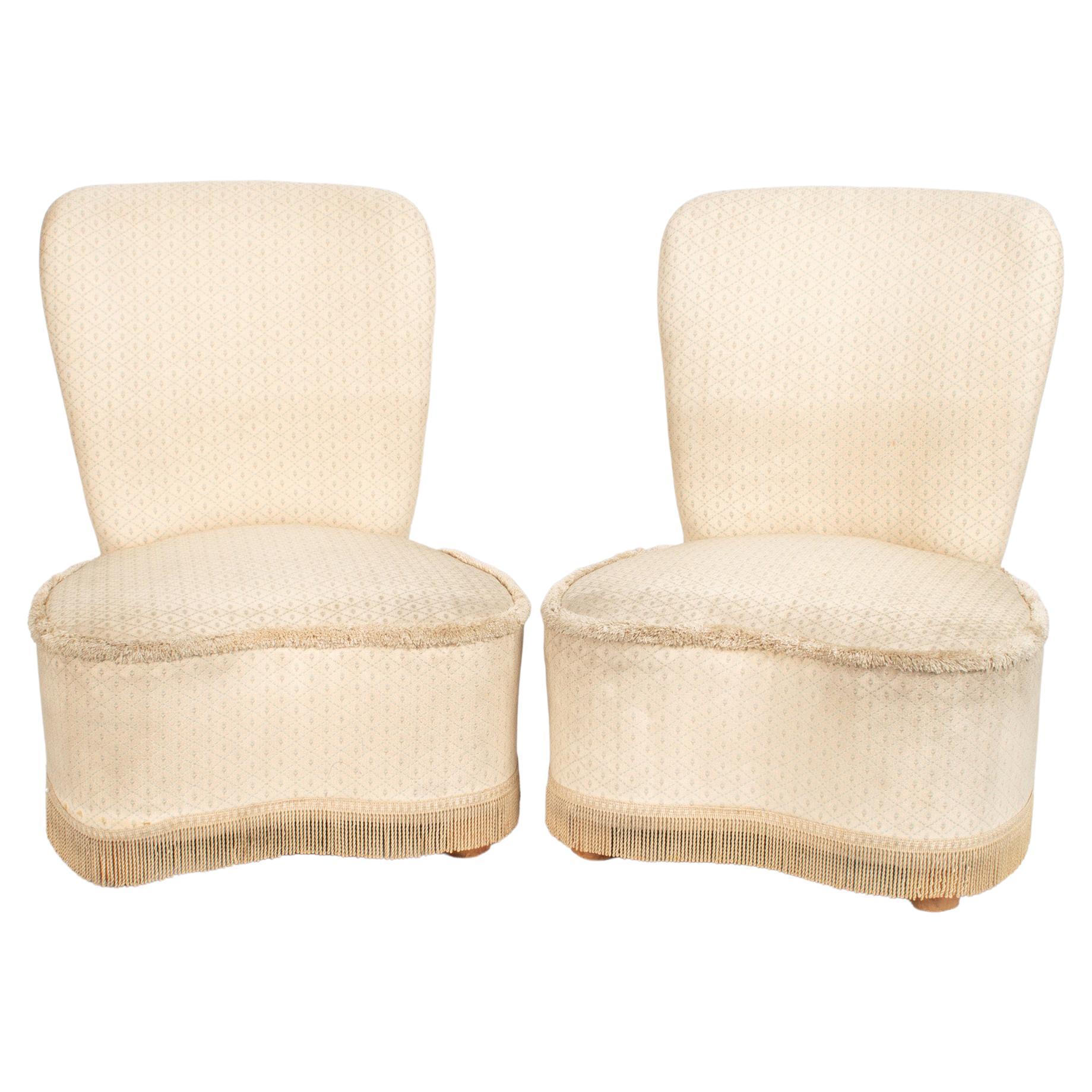 Pair of French Art Deco Upholstered Boudoir Chairs, C.1940 For Sale
