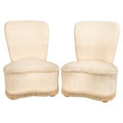 Vintage Pair of French Art Deco Upholstered Boudoir Chairs, C.1940