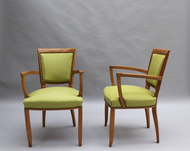 Stained Pair of Fine French Art Deco Armchairs by Jules Leleu For Sale