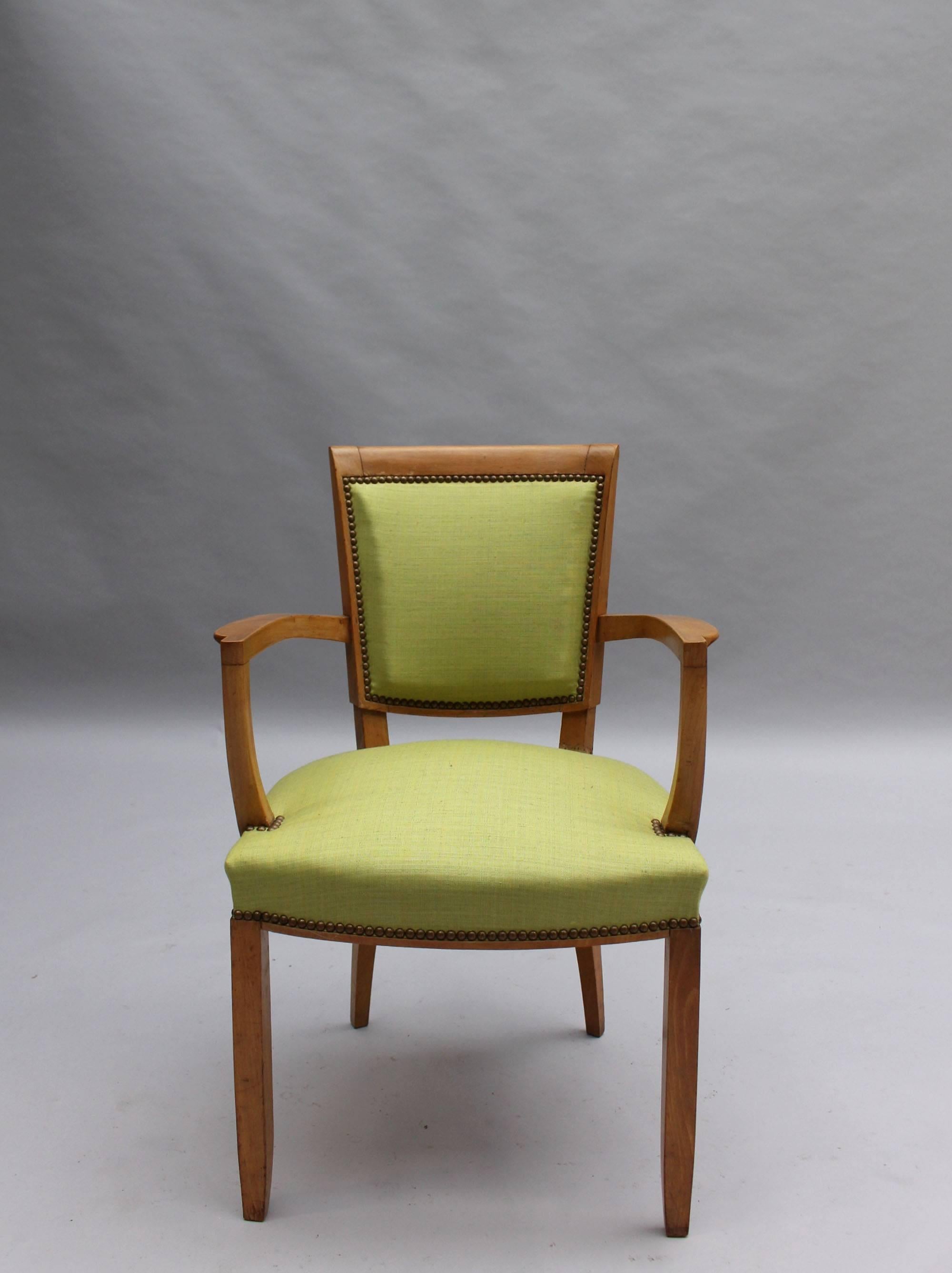 Stained Pair of Fine French Art Deco Armchairs by Jules Leleu For Sale