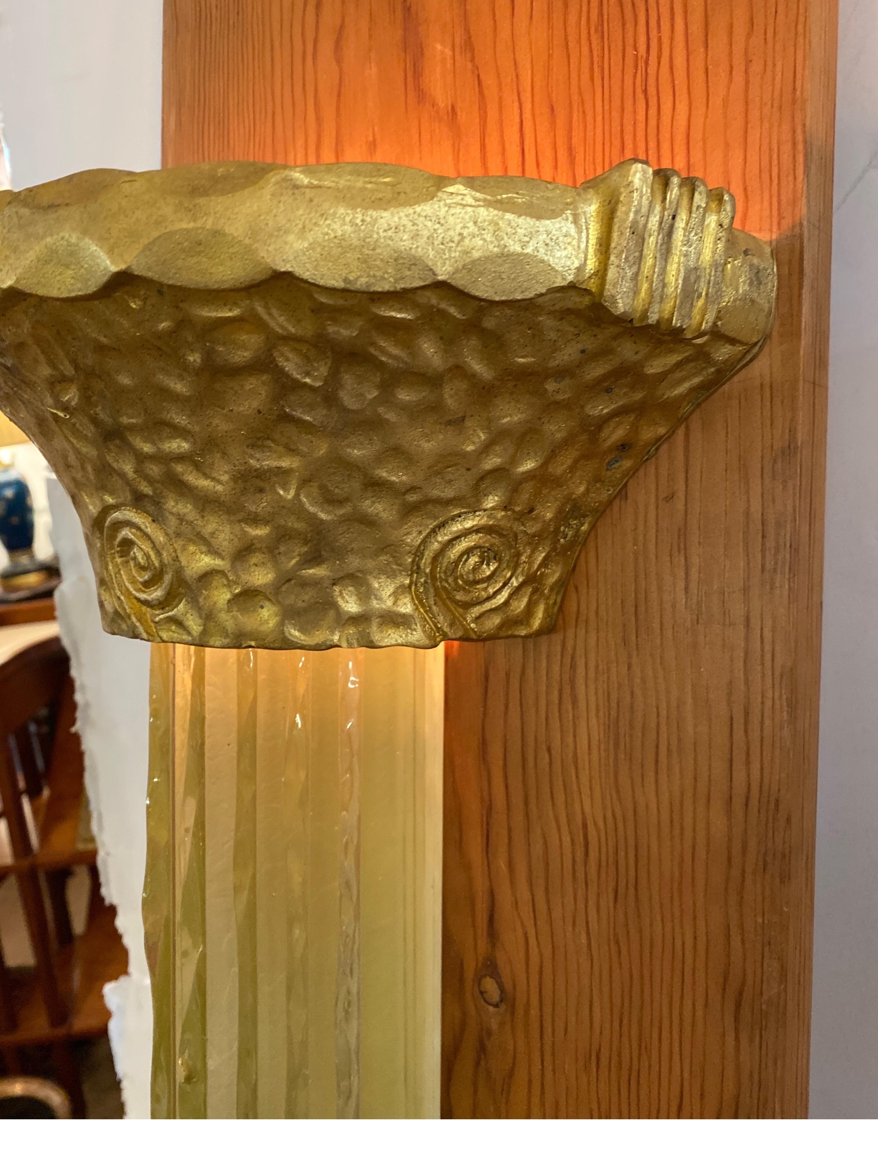 Pair of French Art Deco Bronze and Glass Sconces For Sale 5