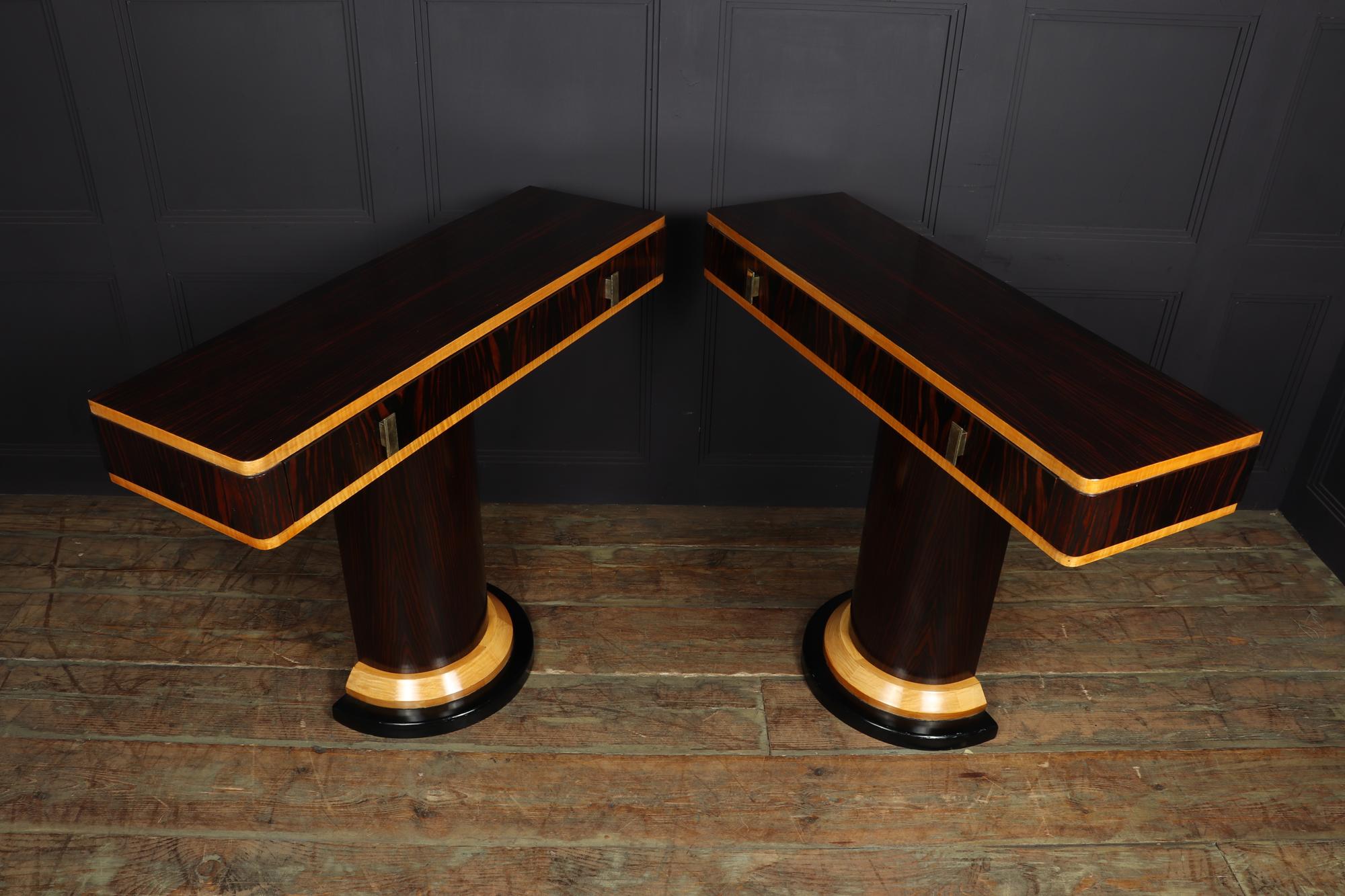 Pair of French Art Deco Console Tables in Macassar Ebony, c1925 6