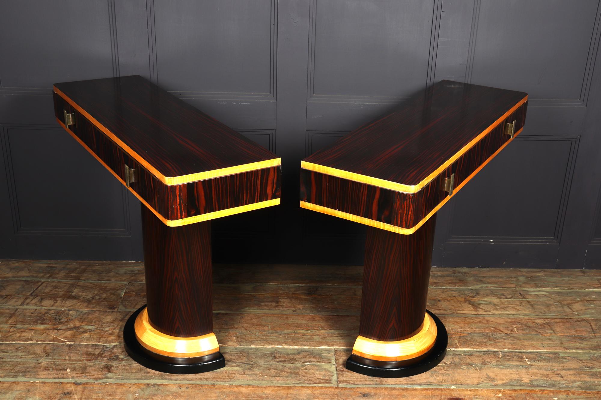 Pair of French Art Deco Console Tables in Macassar Ebony, c1925 8