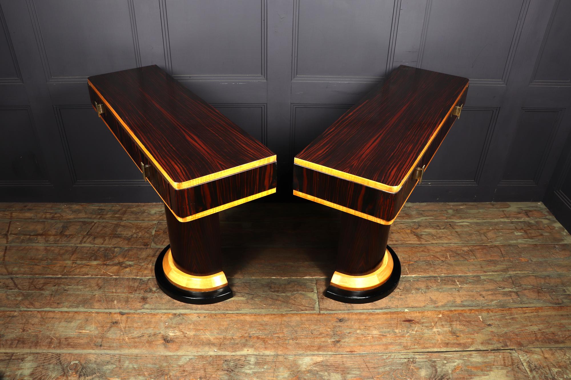Pair of French Art Deco Console Tables in Macassar Ebony, c1925 9