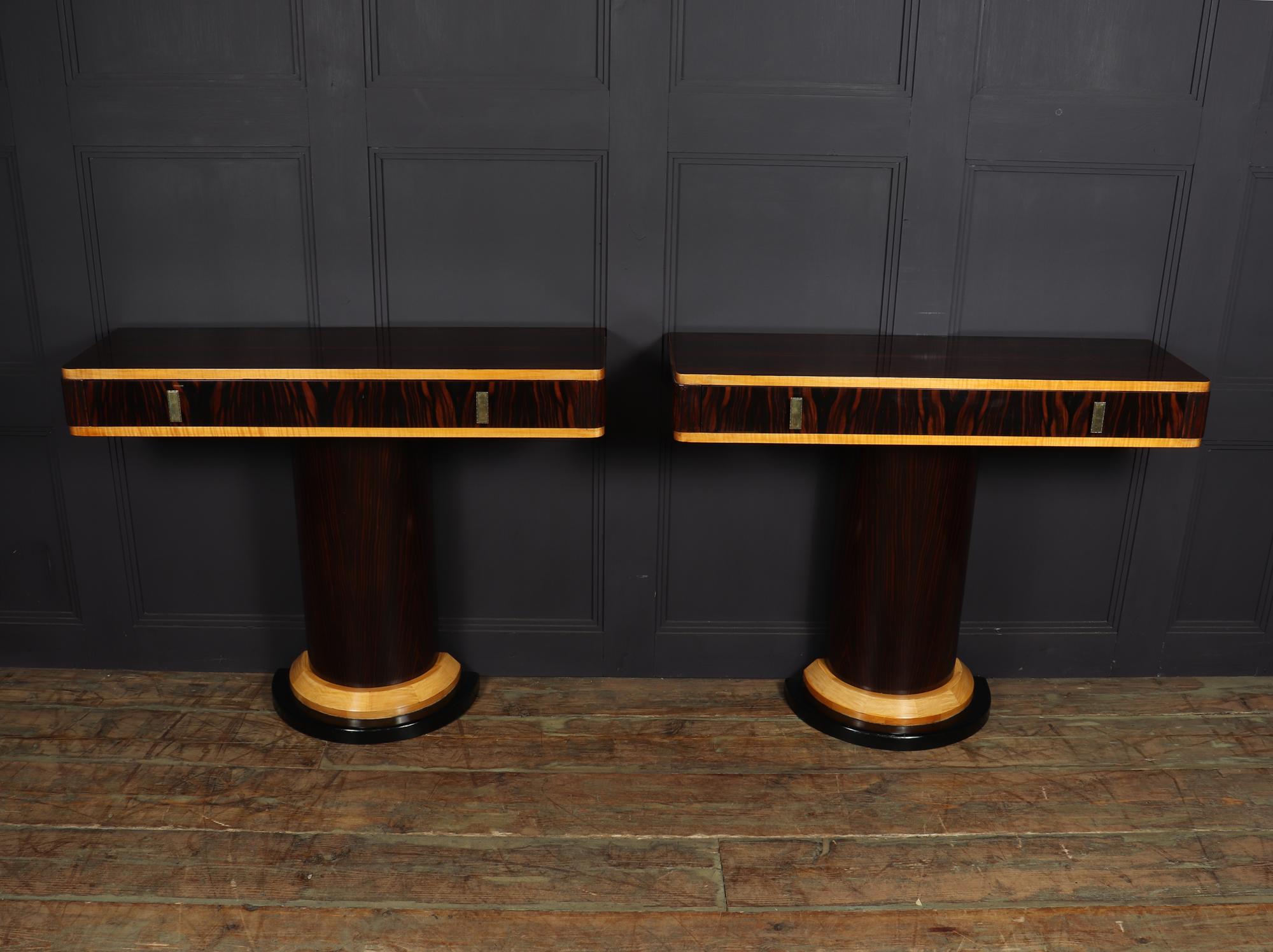 Pair of French Art Deco Console Tables in Macassar Ebony, c1925 1
