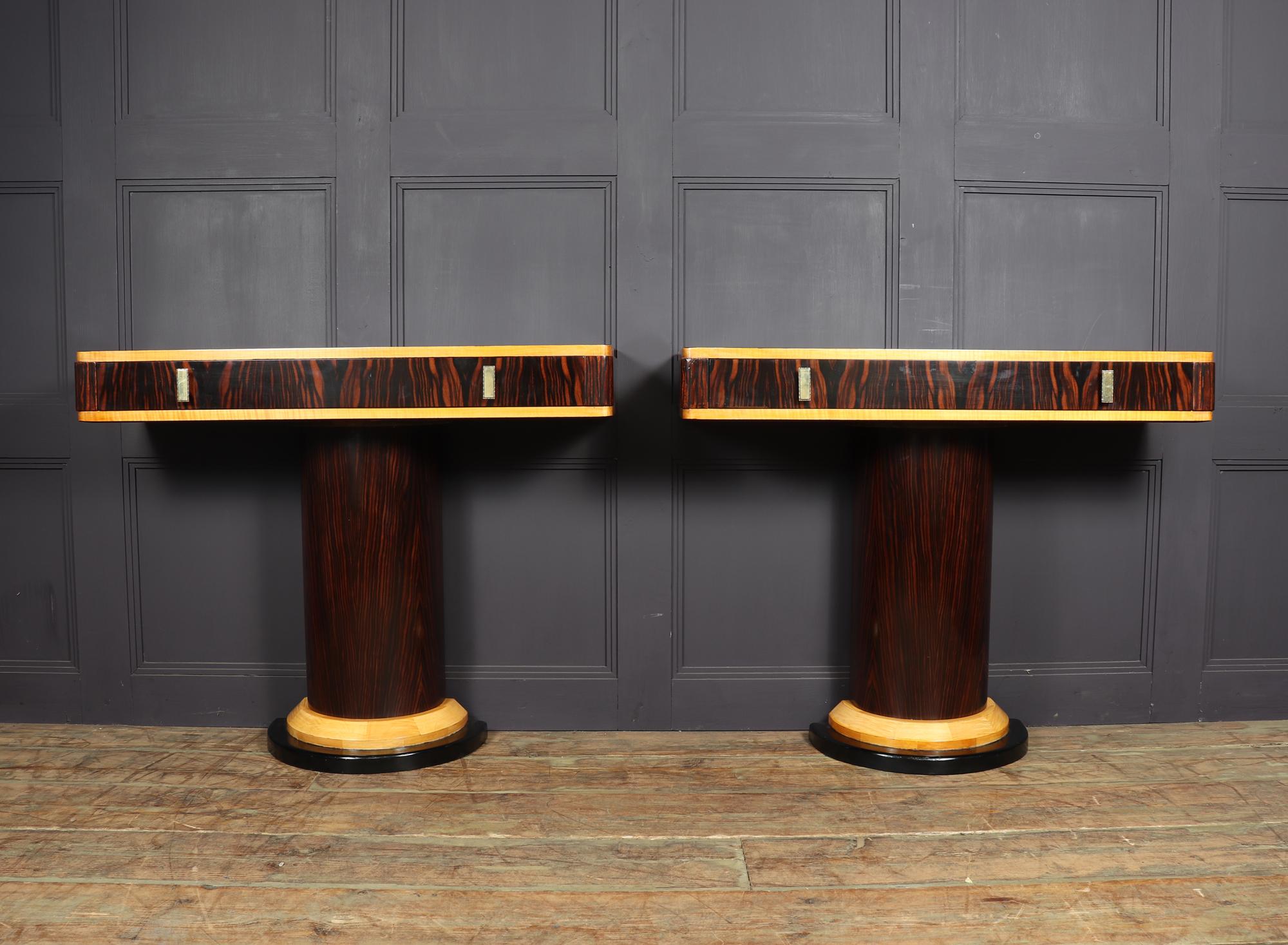 Pair of French Art Deco Console Tables in Macassar Ebony, c1925 2