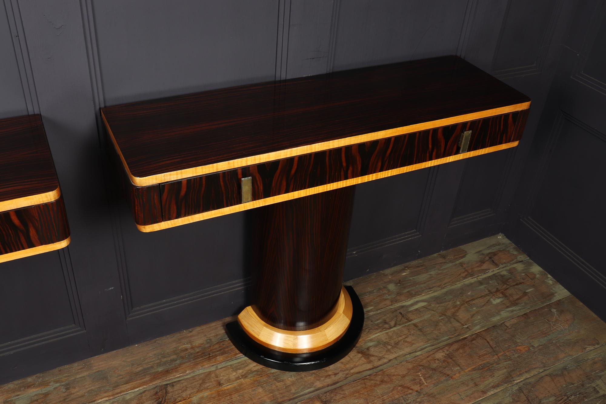 Pair of French Art Deco Console Tables in Macassar Ebony, c1925 3