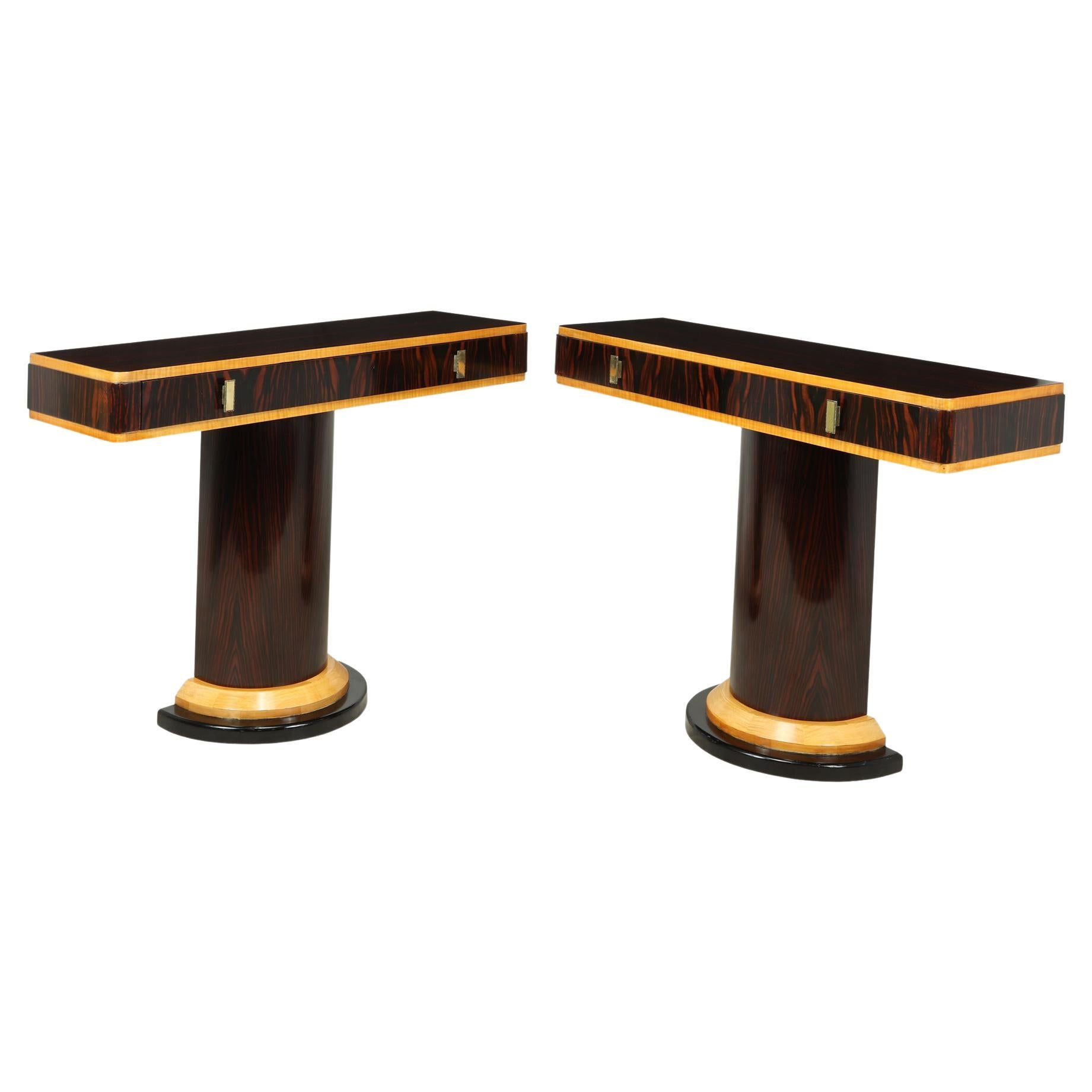Pair of French Art Deco Console Tables in Macassar Ebony, c1925