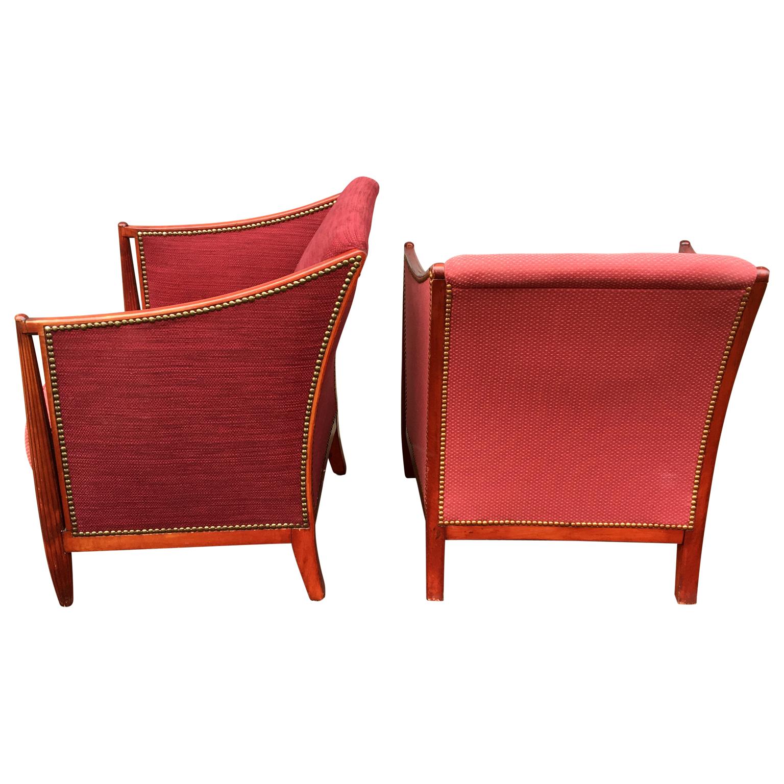 Polished Pair of French Art Deco Lounge Chairs For Sale