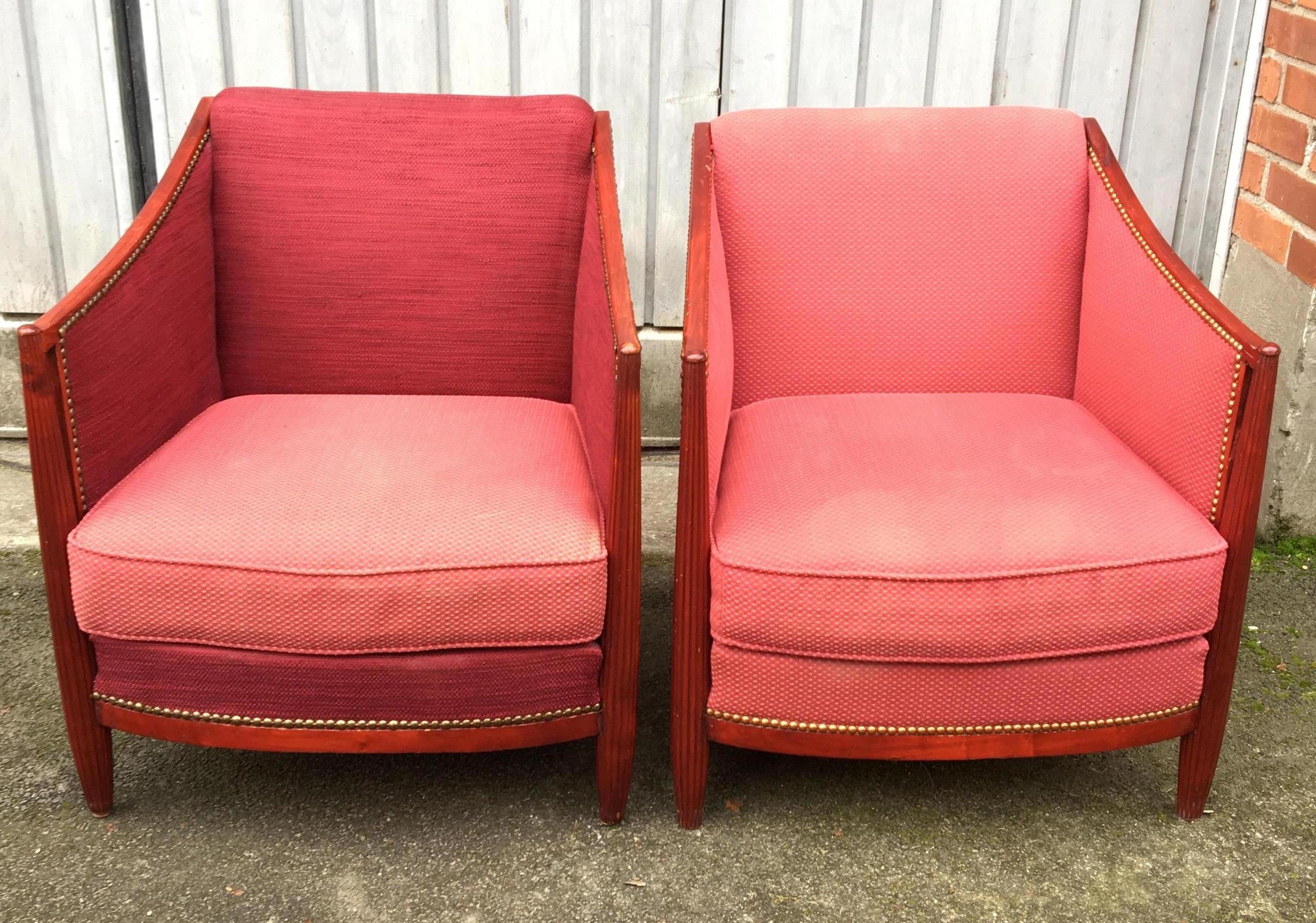 Pair of French Art Deco Lounge Chairs For Sale 3