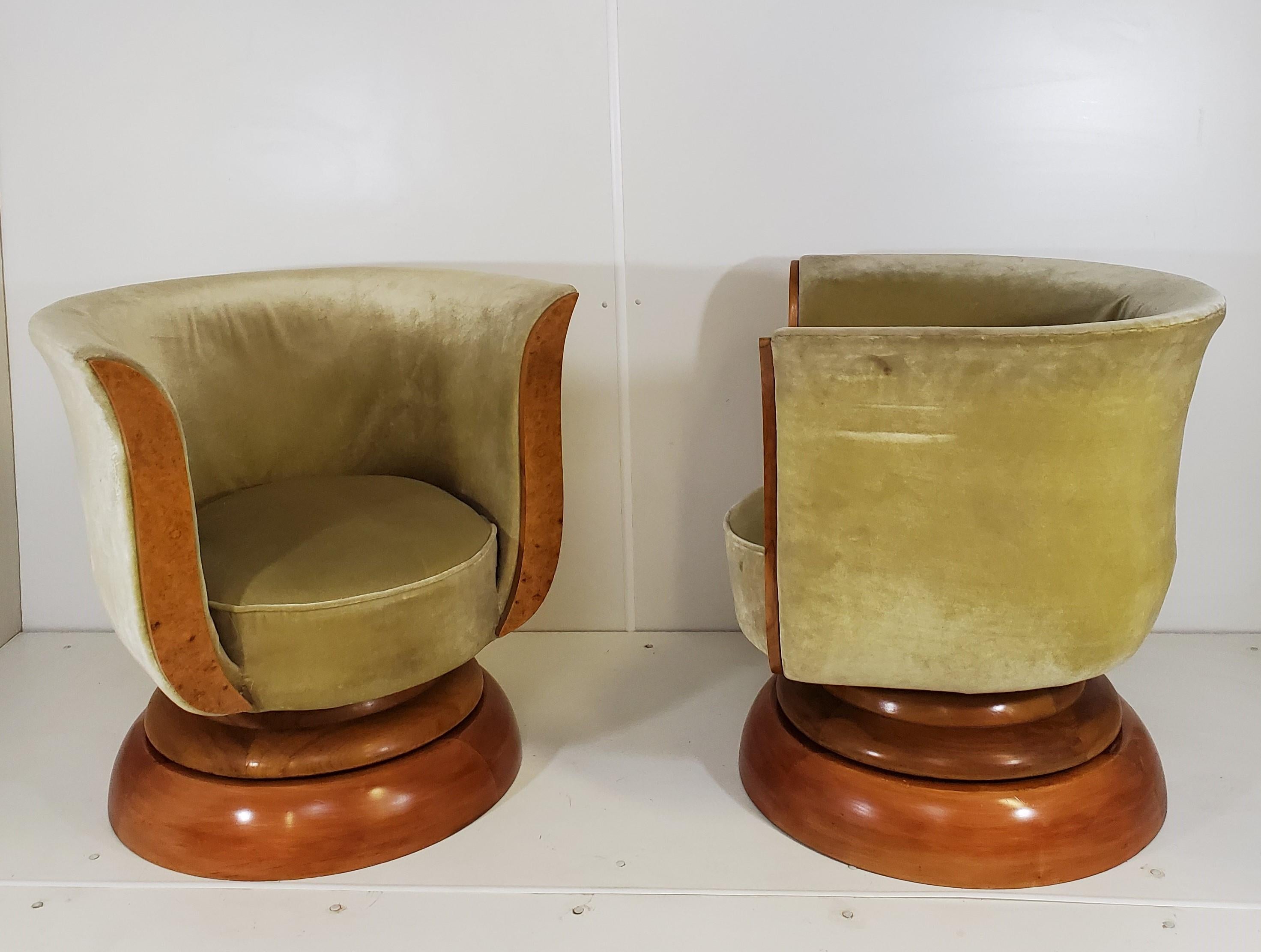 Pair of French Art Deco Revival Swivel Club Chairs 9
