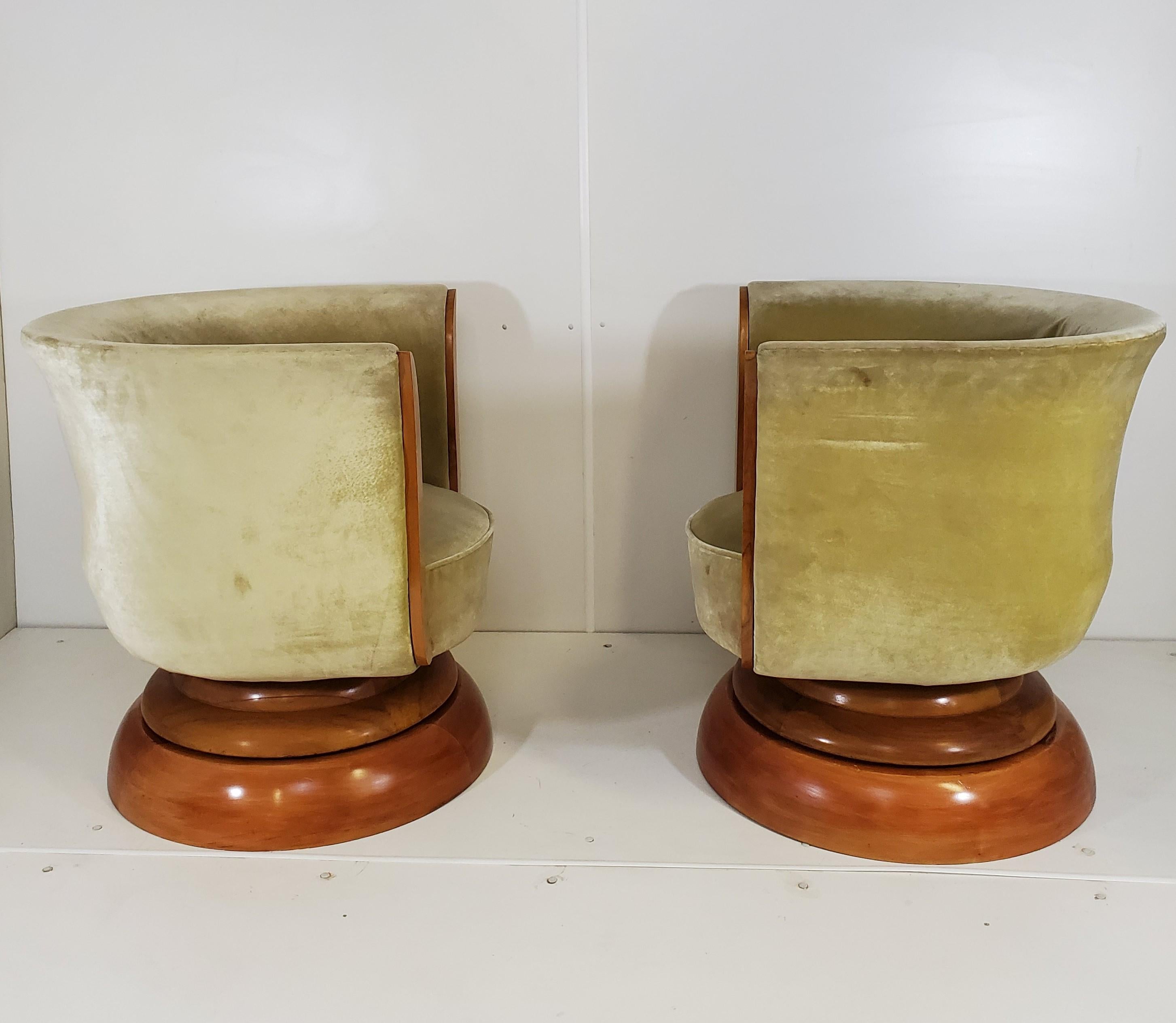 Pair of French Art Deco Revival Swivel Club Chairs 10