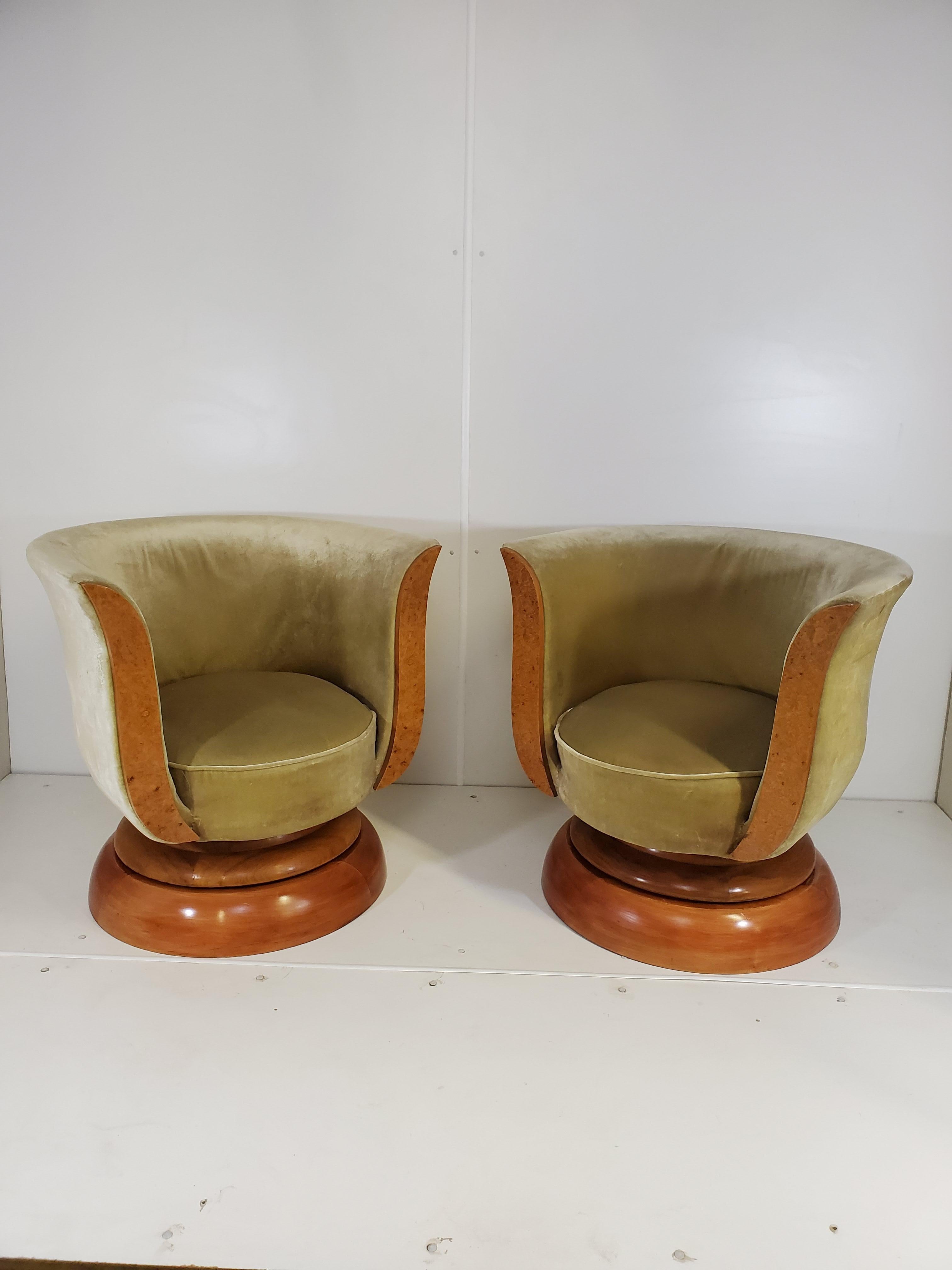 Pair of French Art Deco Revival Swivel Club Chairs 12