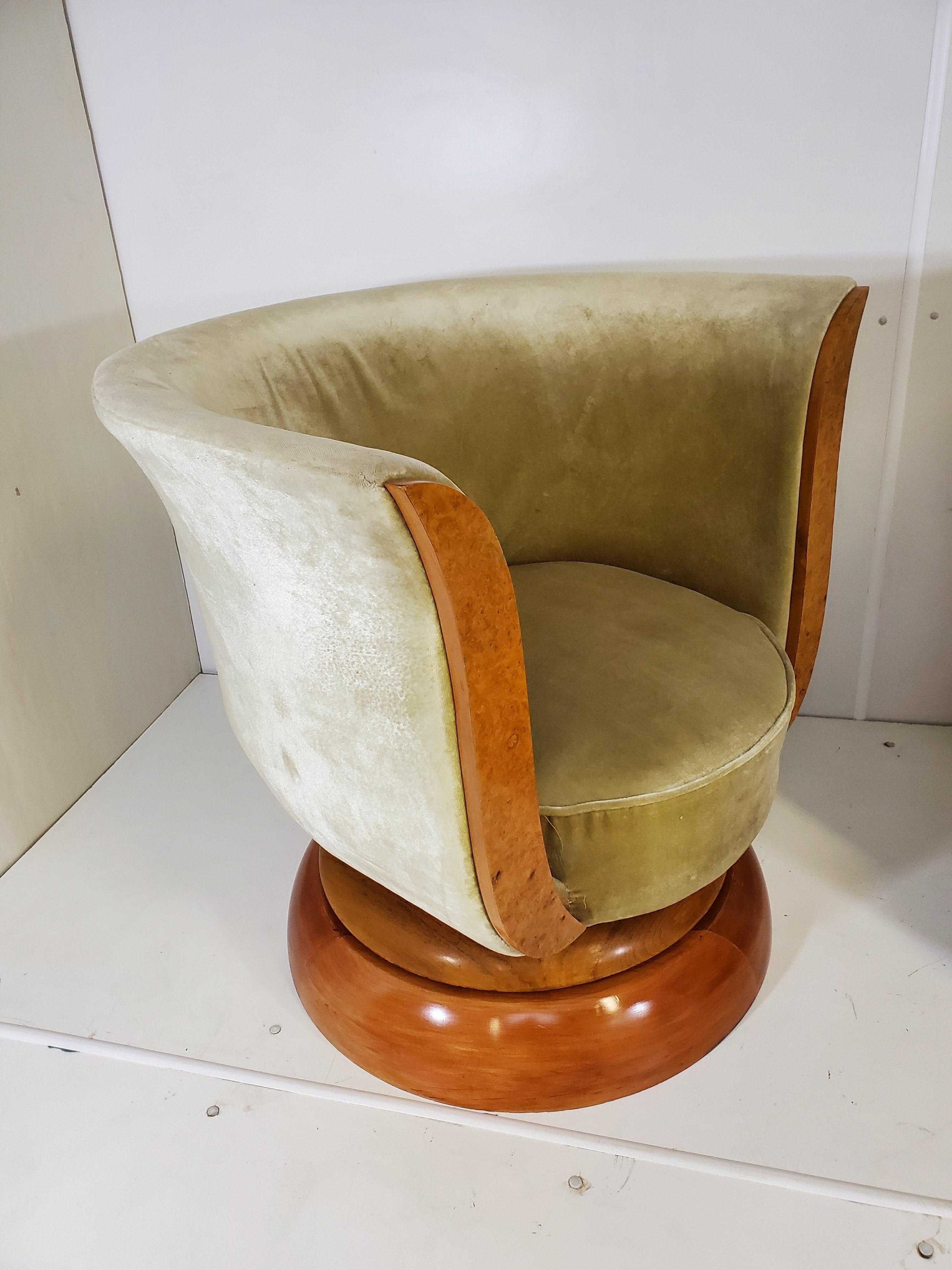 20th Century Pair of French Art Deco Revival Swivel Club Chairs