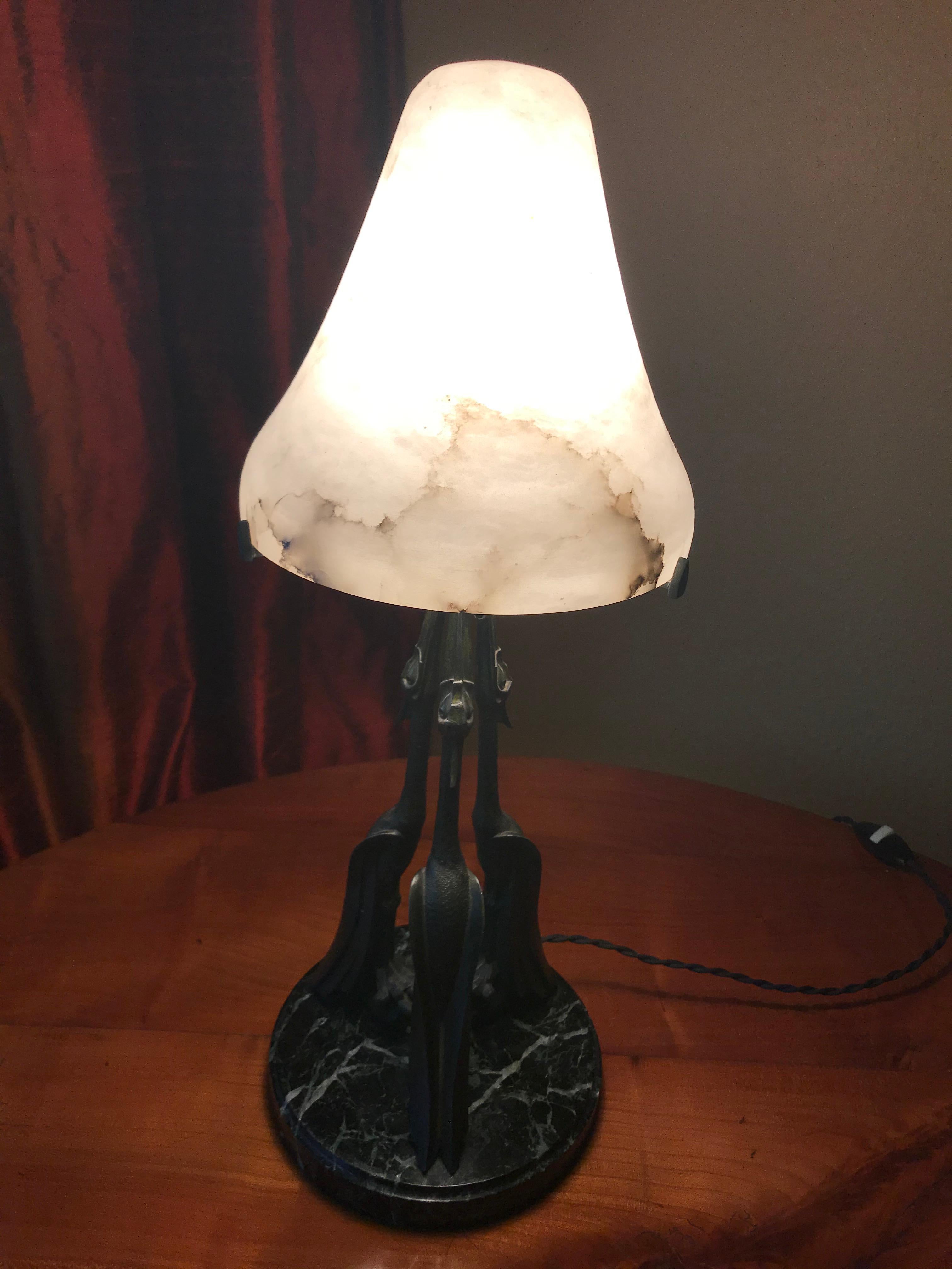 Pair of French Art Deco Table Lamps by Max Le Verrier, Paris, Signed For Sale 2