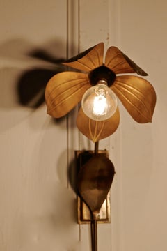 Pair of French Art Deco Toleware Sunflower Wall Lights