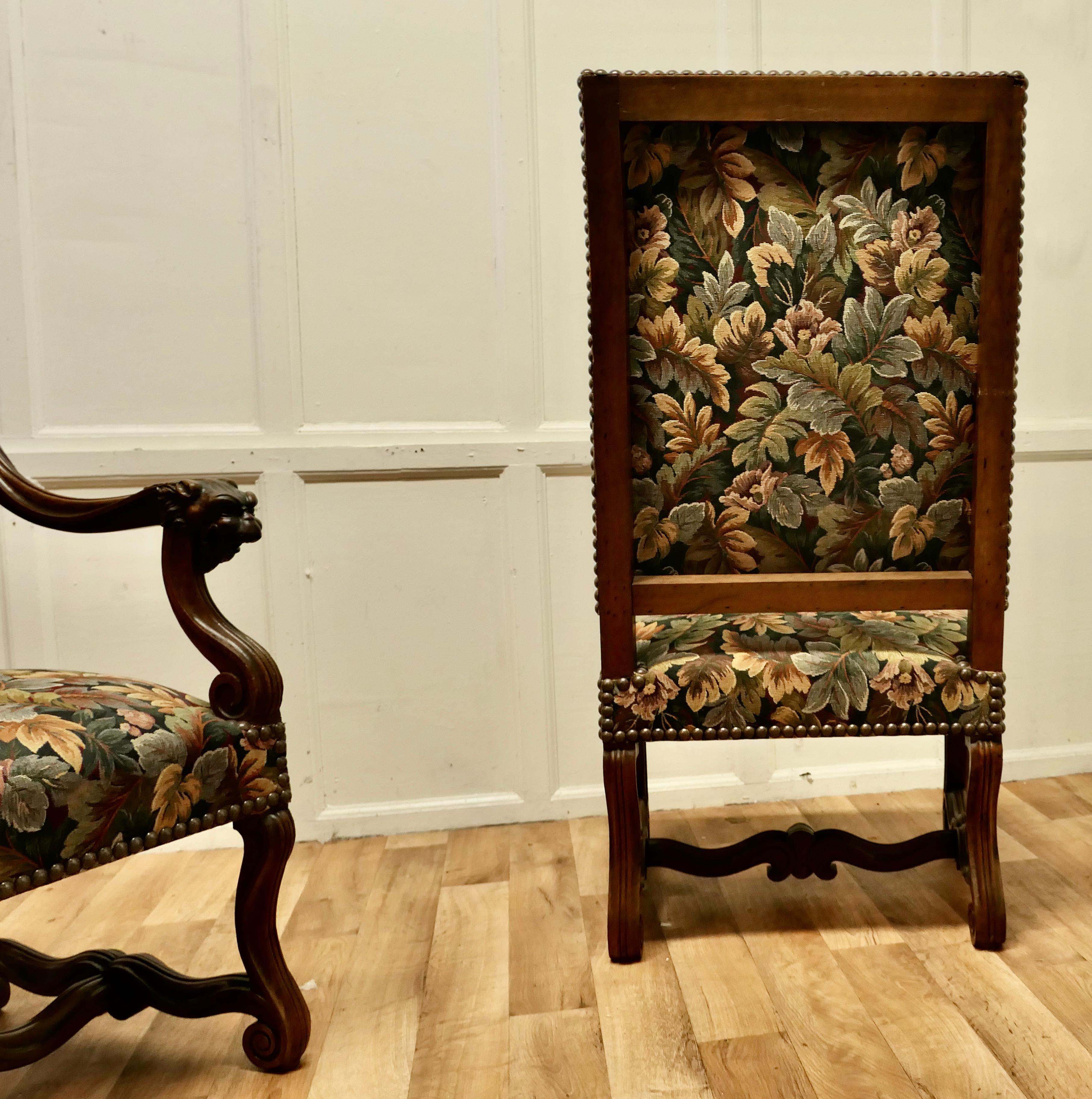 Pair of French Arts and Crafts Gothic Walnut Library Chairs For Sale 6
