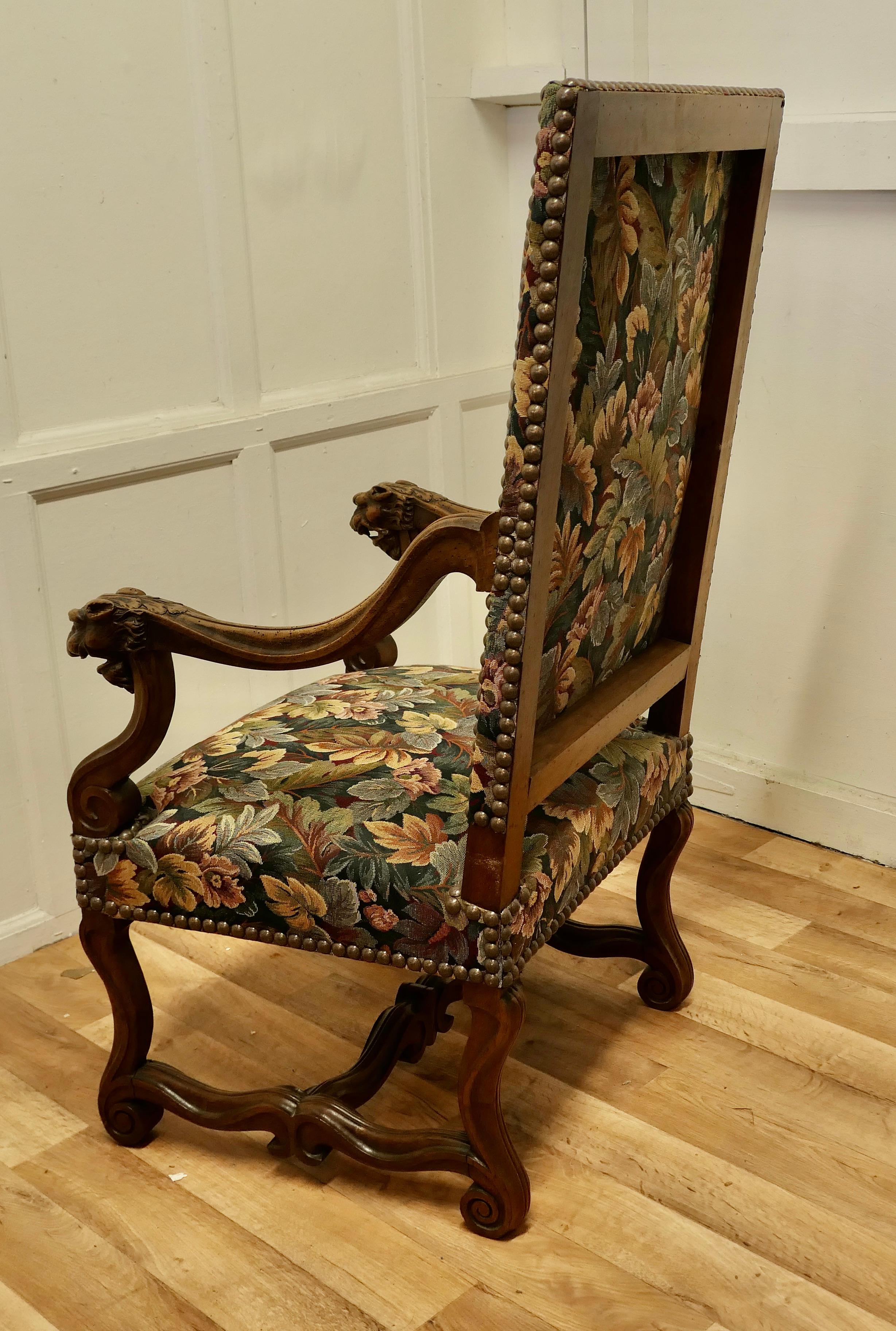 Pair of French Arts and Crafts Gothic Walnut Library Chairs For Sale 5