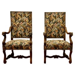 Antique Pair of French Arts and Crafts Gothic Walnut Library Chairs