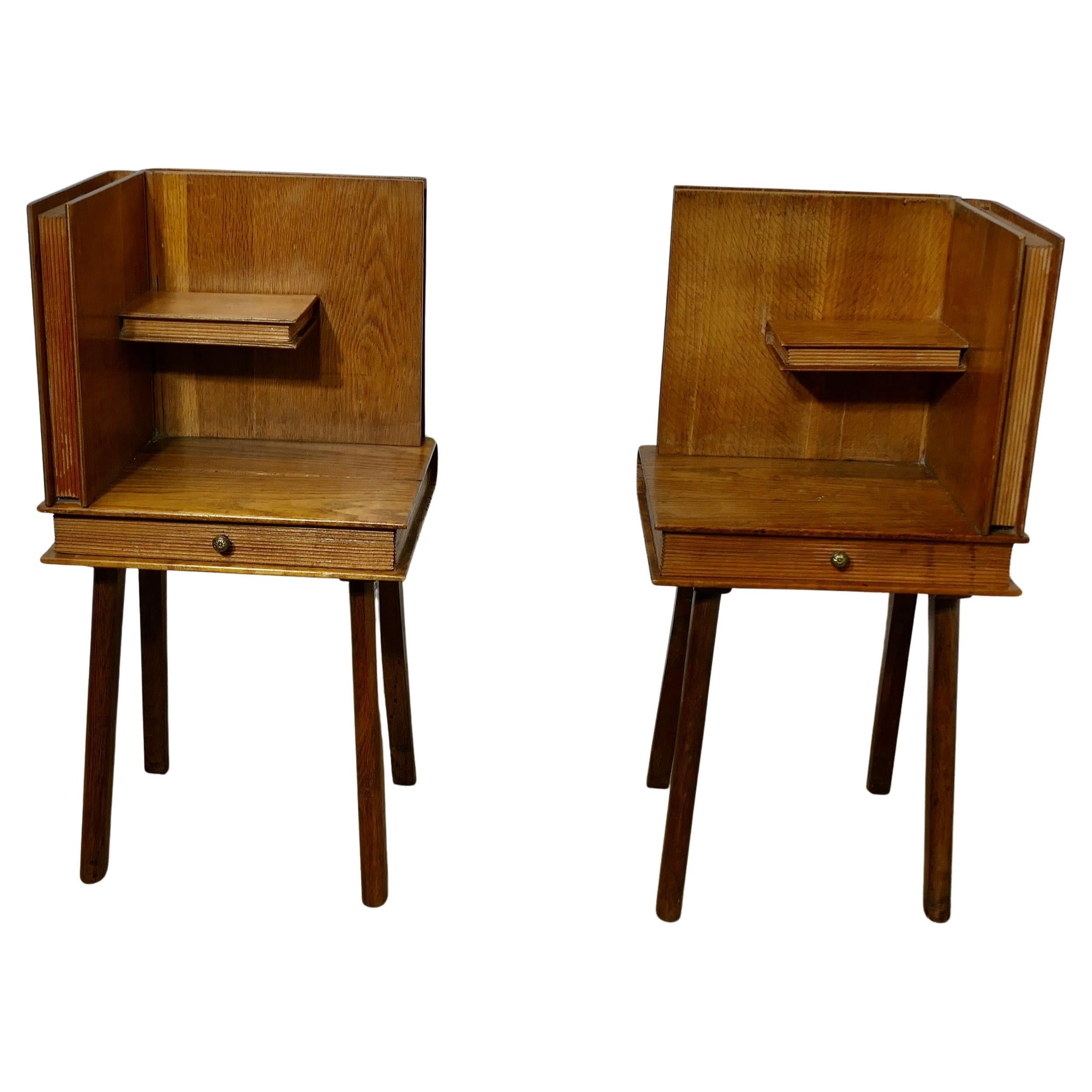 A Pair of French Arts and Crafts Outr é Bedside Tables For Sale