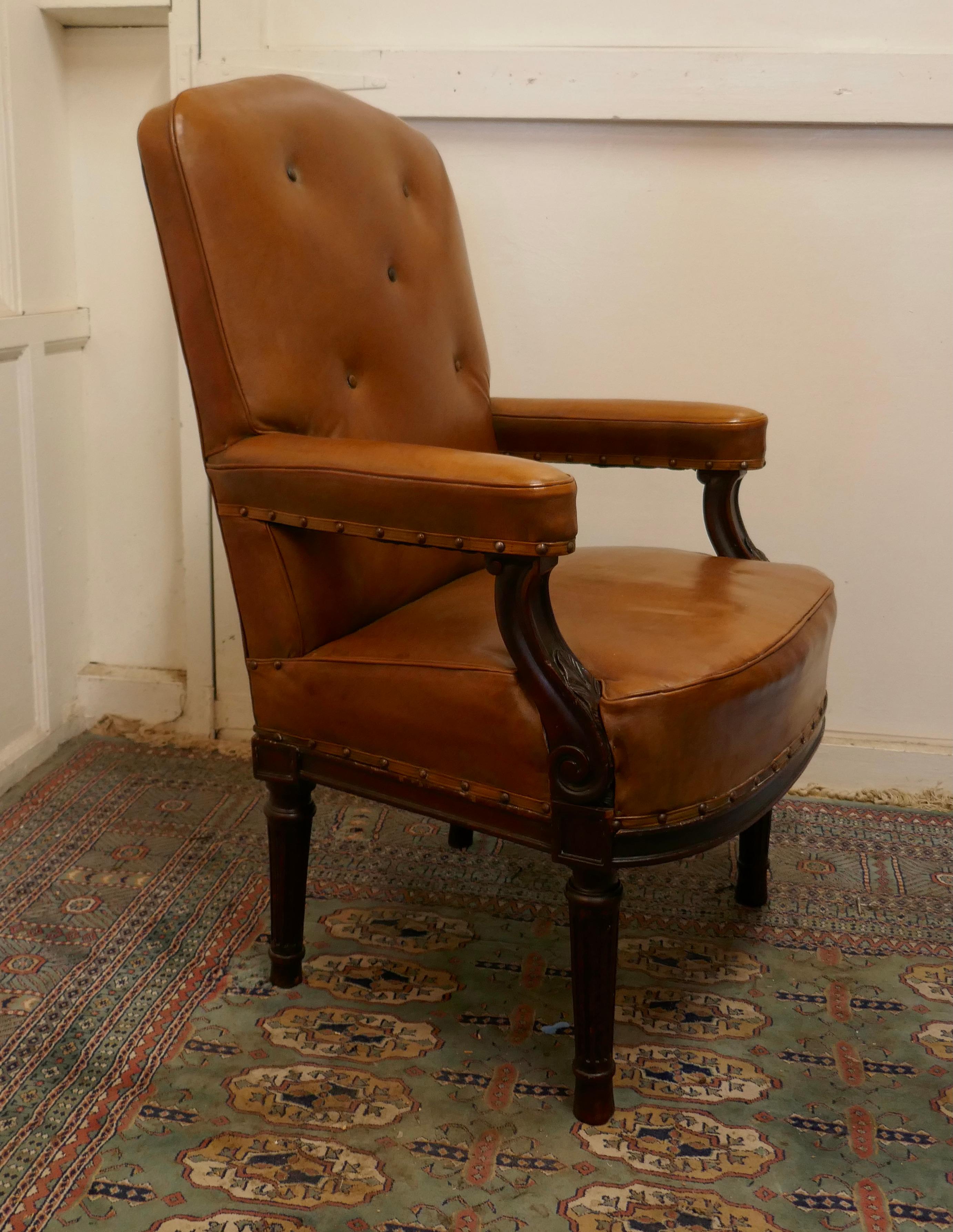 Pair of French Arts and Crafts Salon or Library Leather Chairs In Good Condition For Sale In Chillerton, Isle of Wight