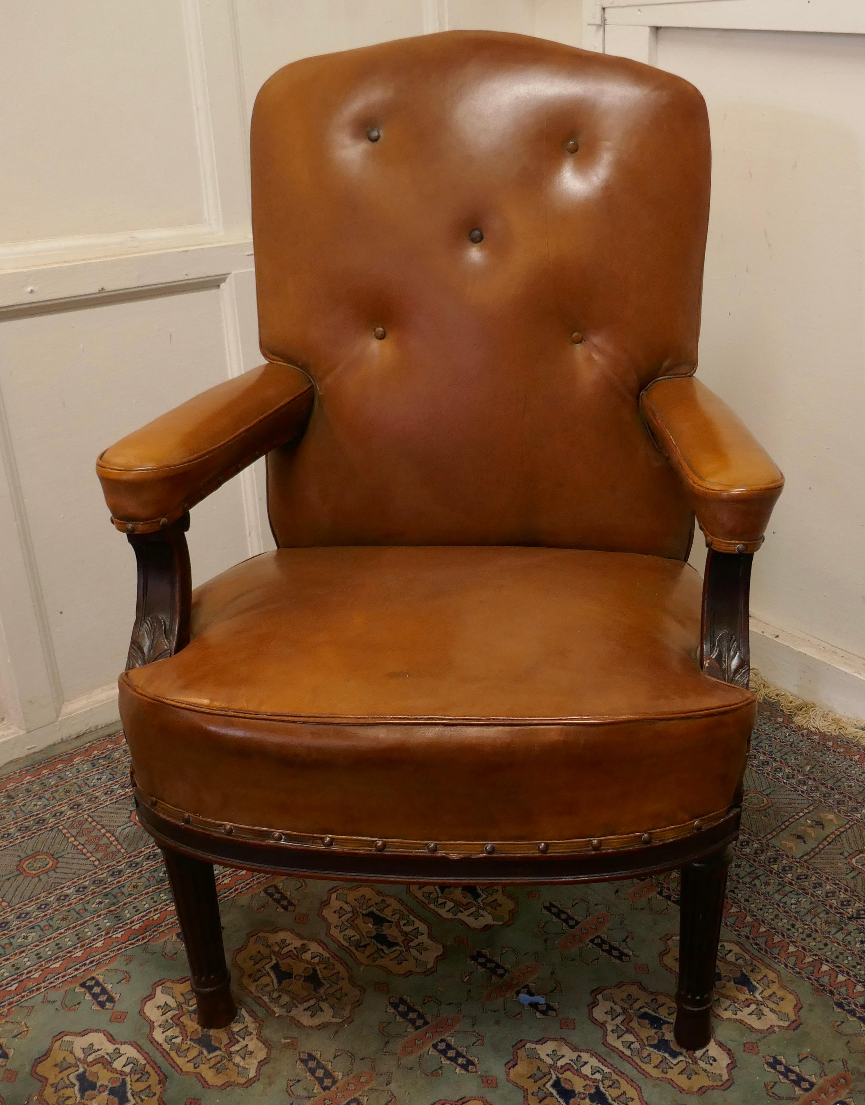 Pair of French Arts and Crafts Salon or Library Leather Chairs For Sale 4