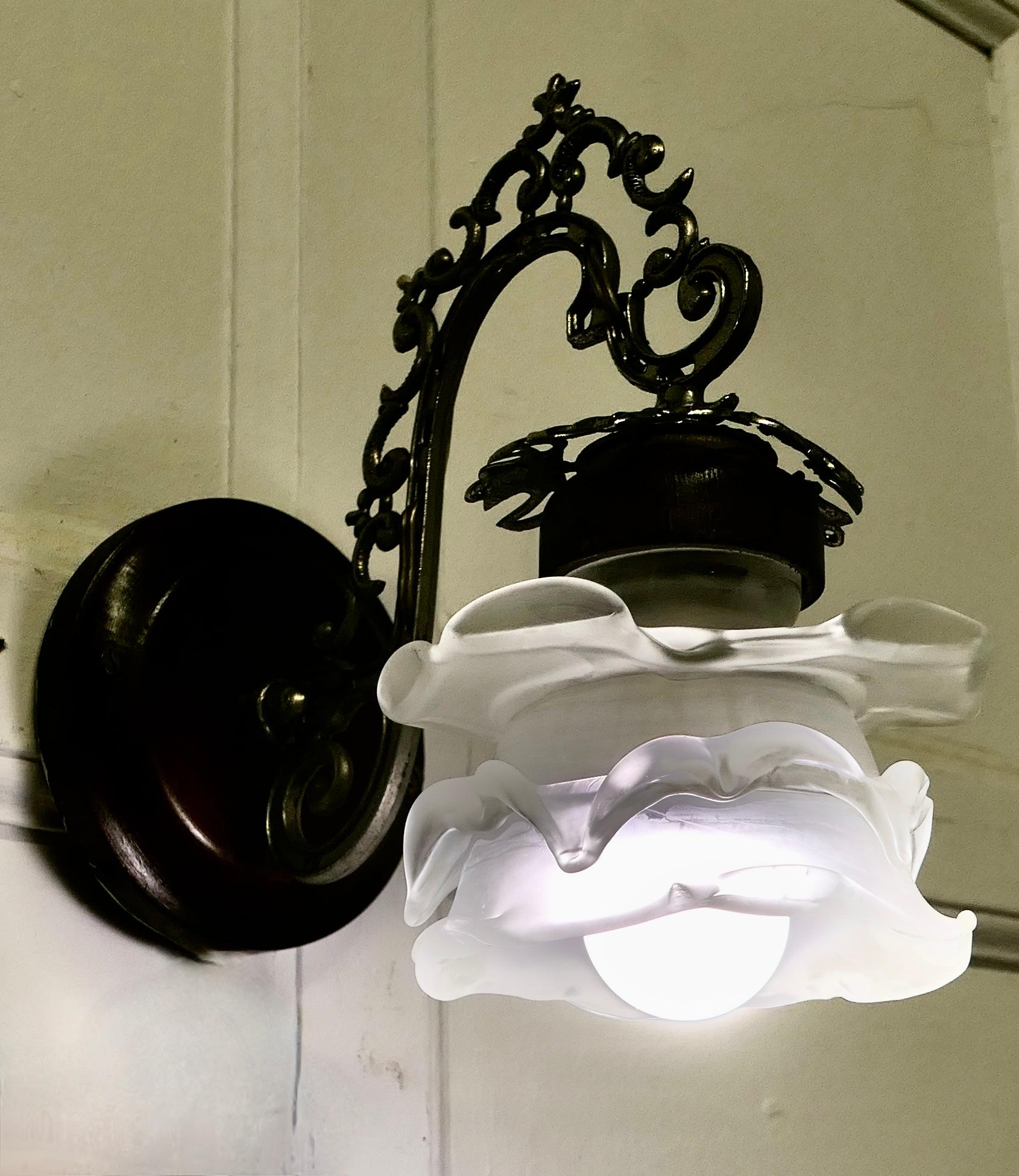 A Pair of French Arts and Crafts Wall Lights with Flower Shades    In Good Condition For Sale In Chillerton, Isle of Wight