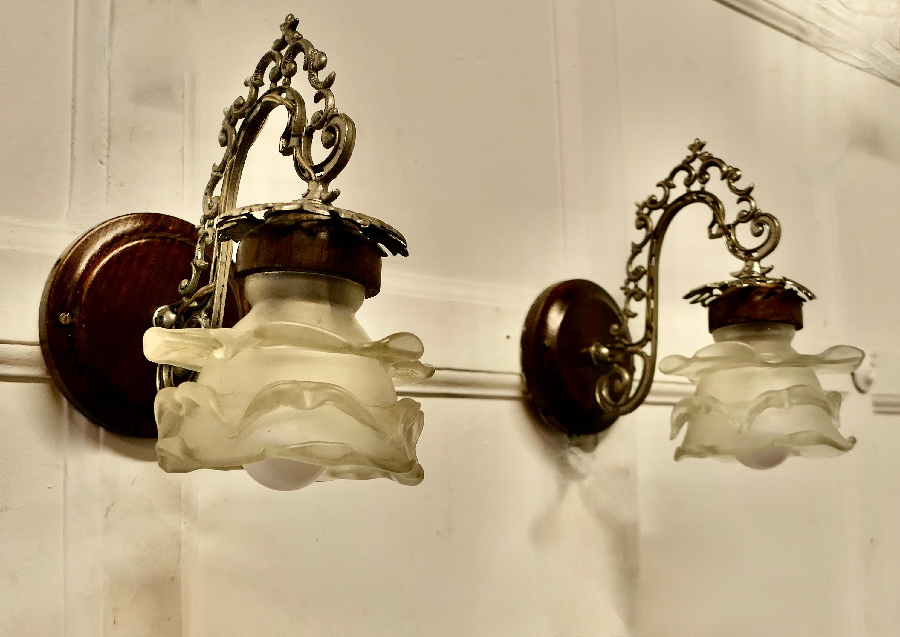 Glass A Pair of French Arts and Crafts Wall Lights with Flower Shades    For Sale