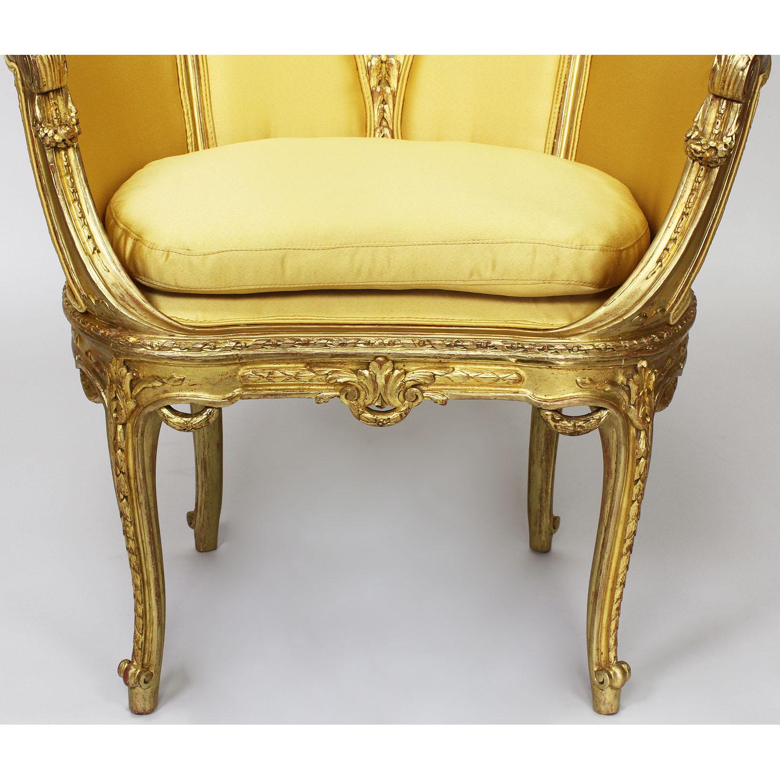 Pair of French Belle Époque Louis XV Style GiltWood Carved Bergère Armchairs For Sale 5