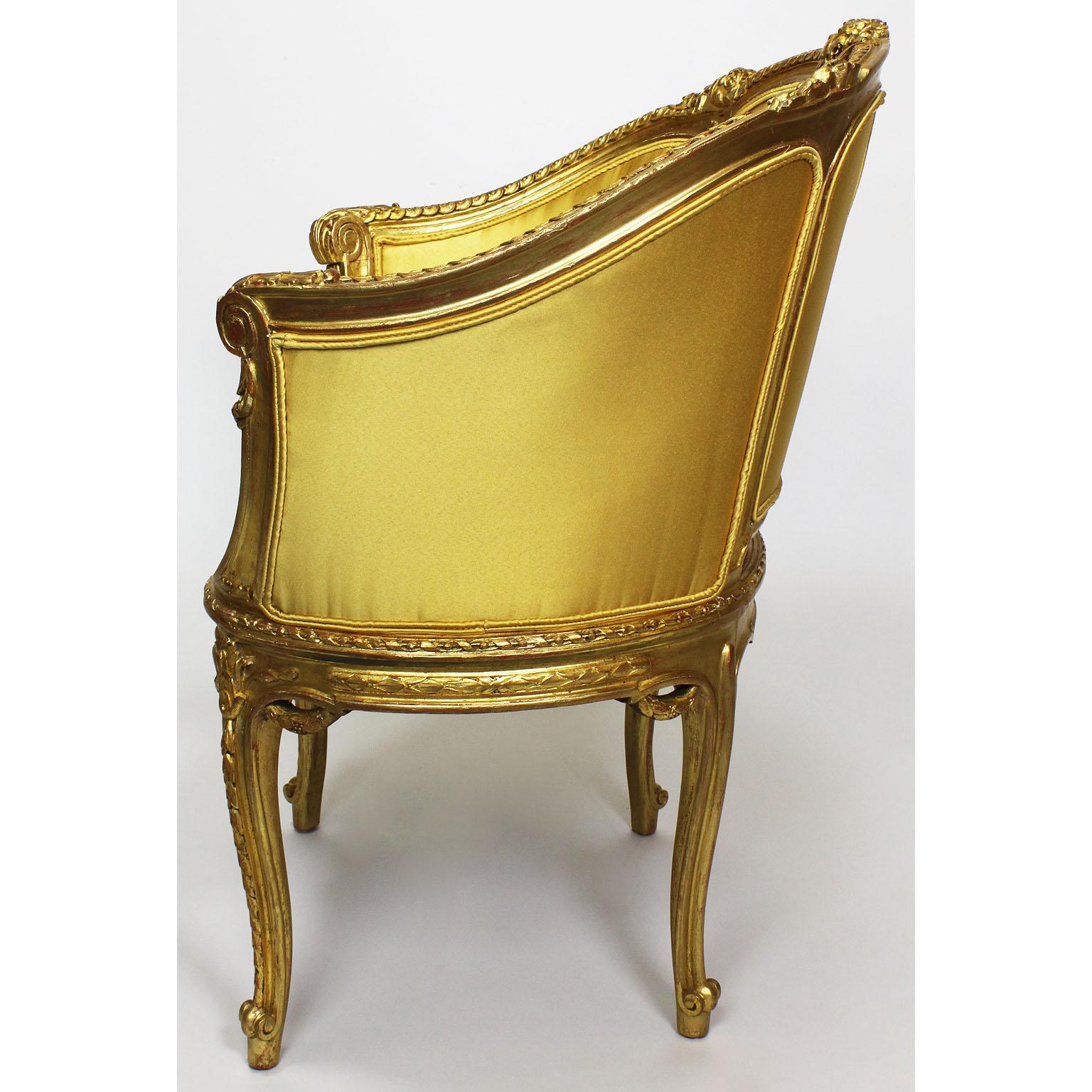 Pair of French Belle Époque Louis XV Style GiltWood Carved Bergère Armchairs For Sale 7