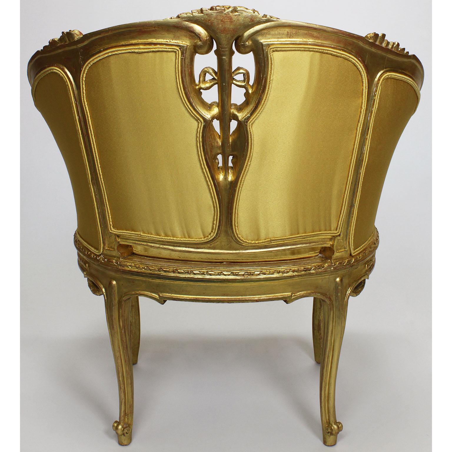Pair of French Belle Époque Louis XV Style GiltWood Carved Bergère Armchairs For Sale 8