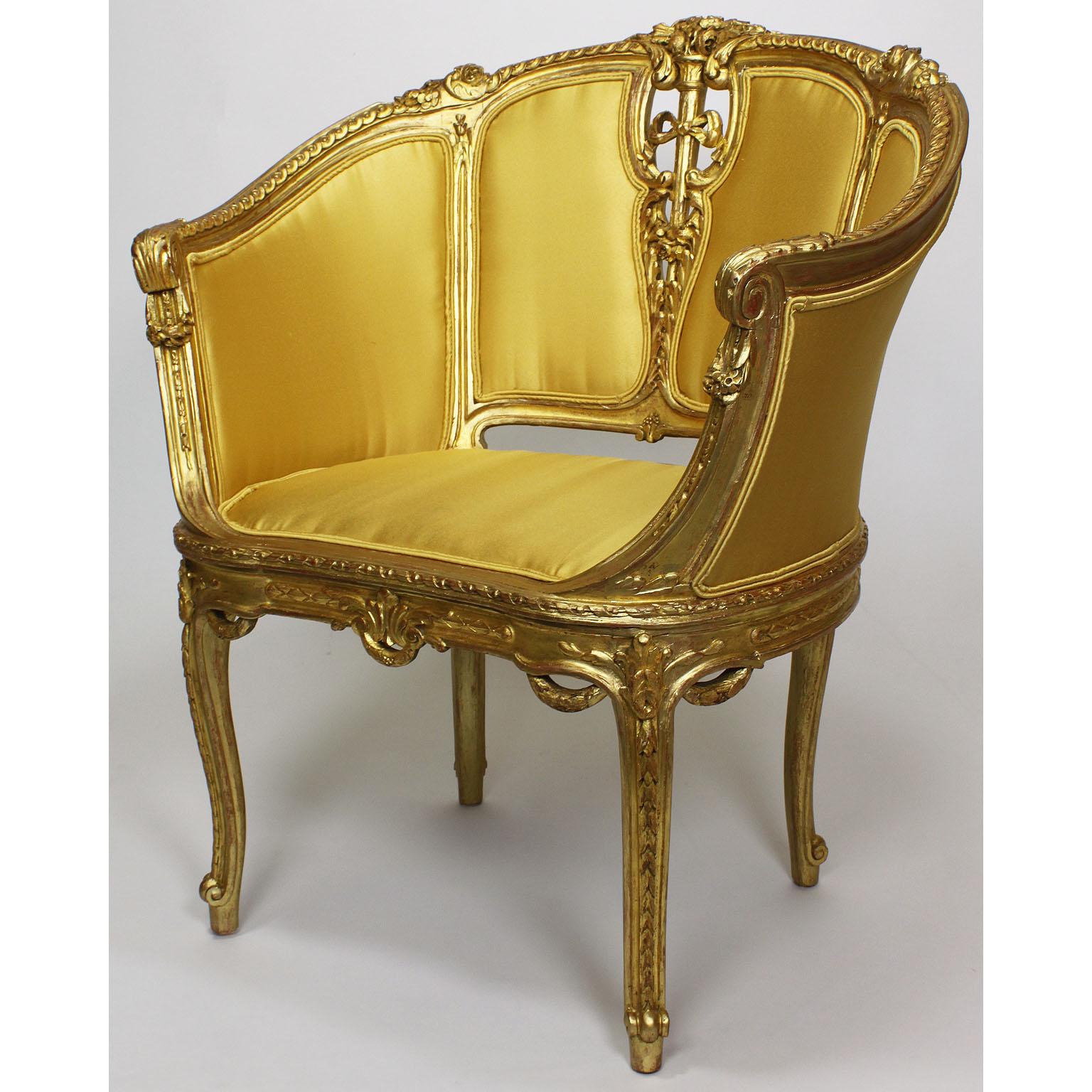 Pair of French Belle Époque Louis XV Style GiltWood Carved Bergère Armchairs In Good Condition For Sale In Los Angeles, CA
