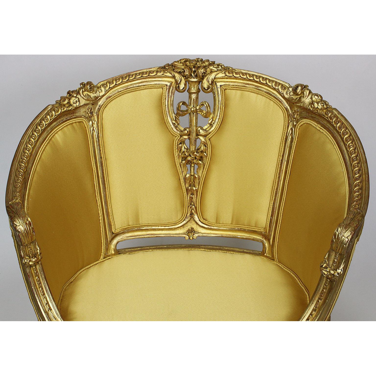 Pair of French Belle Époque Louis XV Style GiltWood Carved Bergère Armchairs For Sale 2