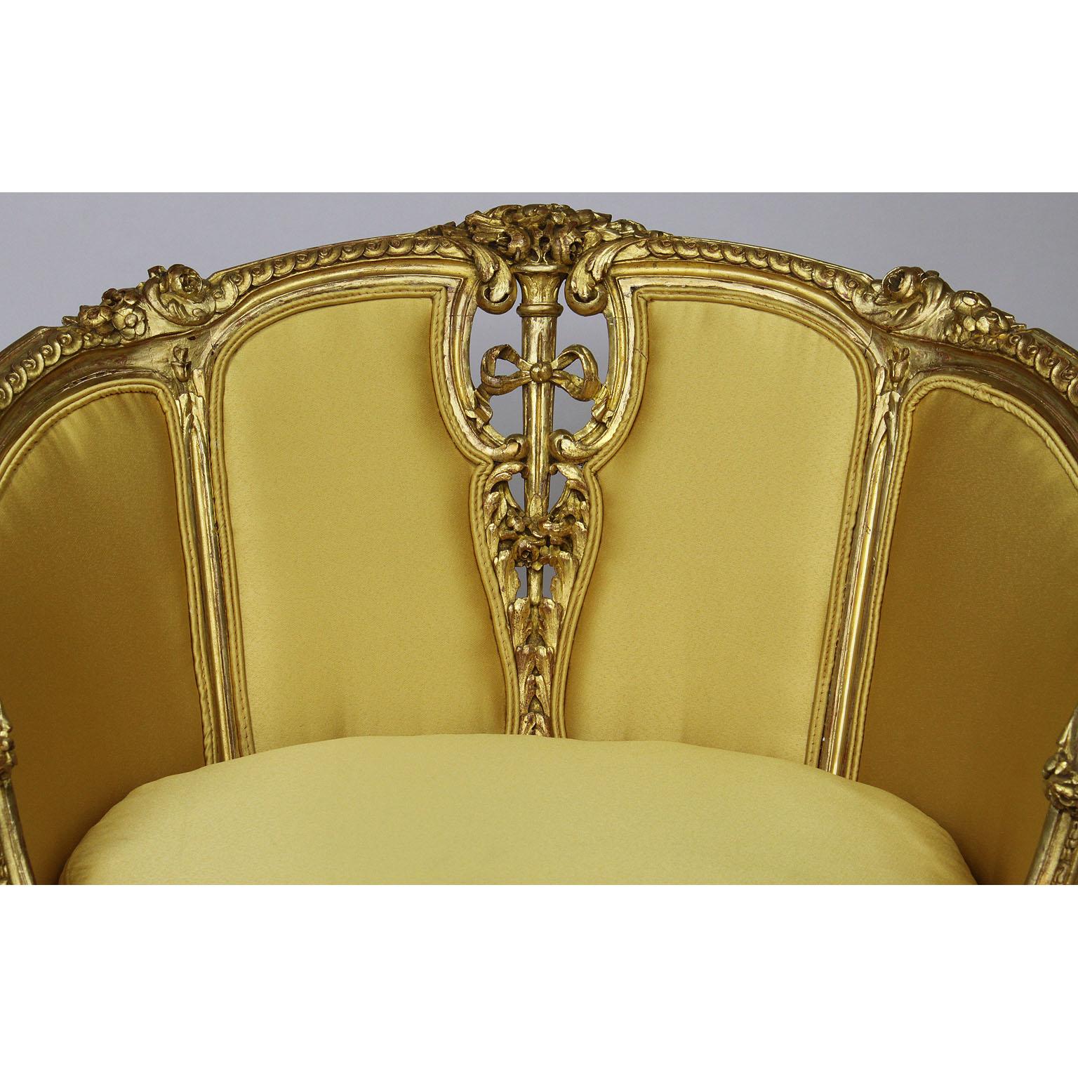 Pair of French Belle Époque Louis XV Style GiltWood Carved Bergère Armchairs For Sale 3