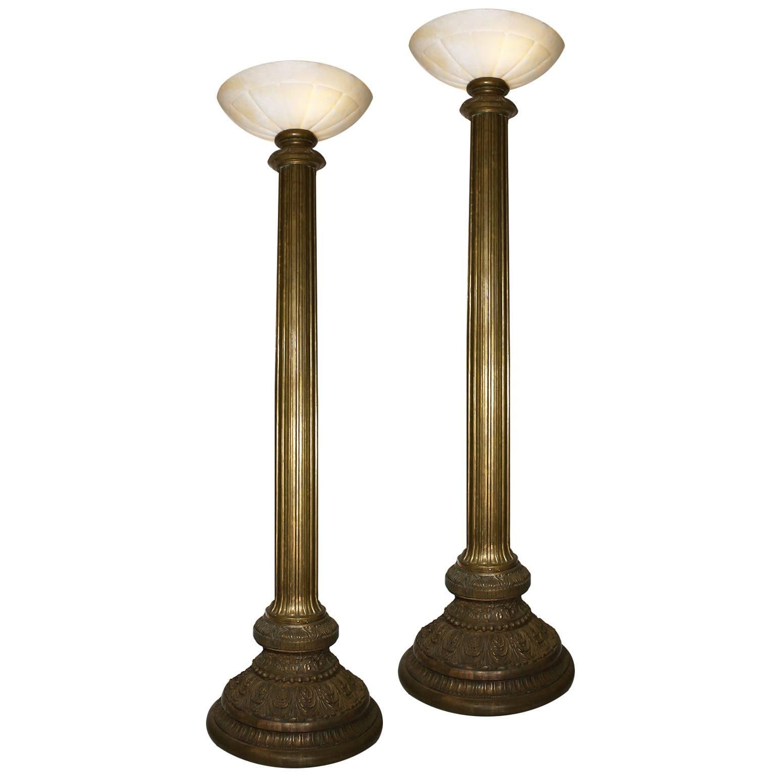 Pair of French Belle Époque 19th-20th Century Gilt Bronze and Alabaster Torchere