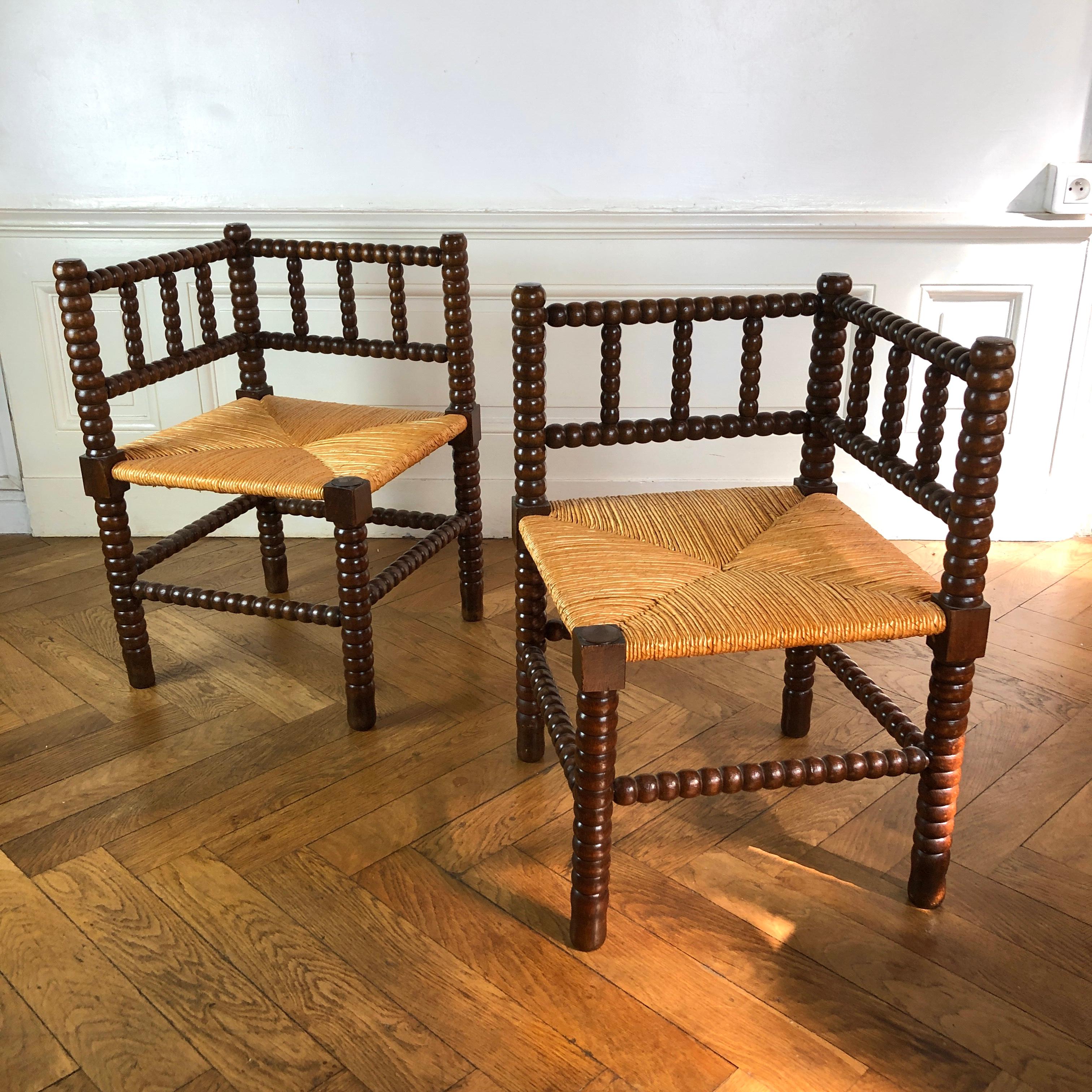 A pair of French Bobbin Corner chairs For Sale 1