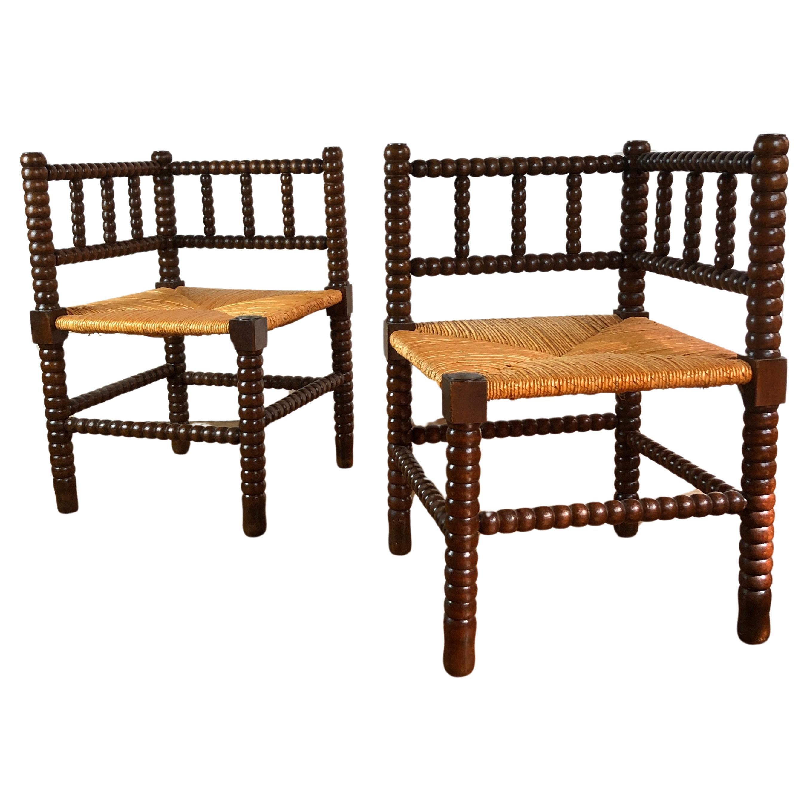 A pair of French Bobbin Corner chairs For Sale