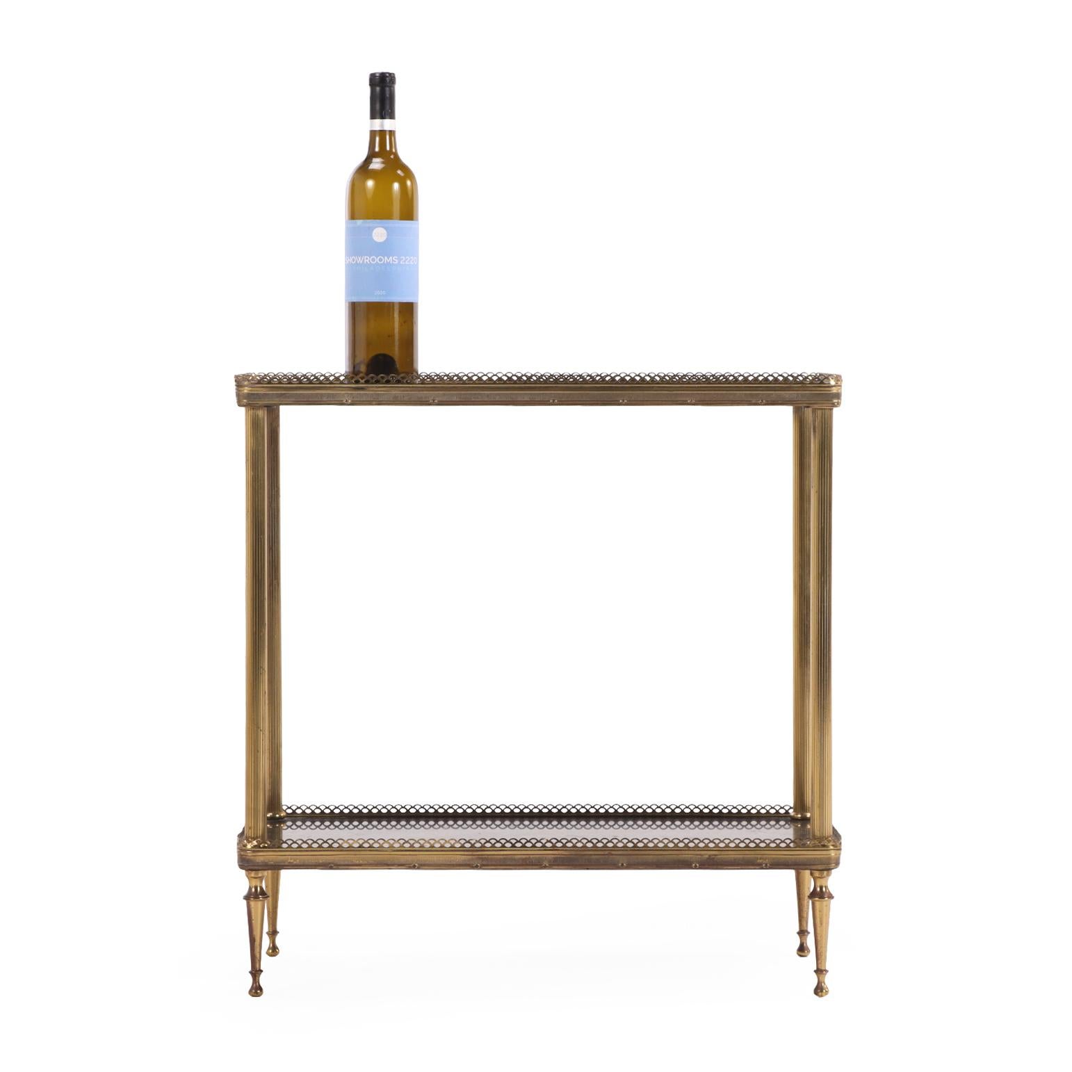 20th Century A Pair of French Brass and Marble Two-Tier Tables, C. 1945. For Sale