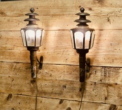 A Pair of French Brass Carriage Lamps, Wall Lanterns