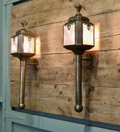 A Pair of French Brass Carriage Lamps, Wall Lanterns