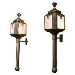 A Pair of French Brass Carriage Lamps, Wall Lanterns