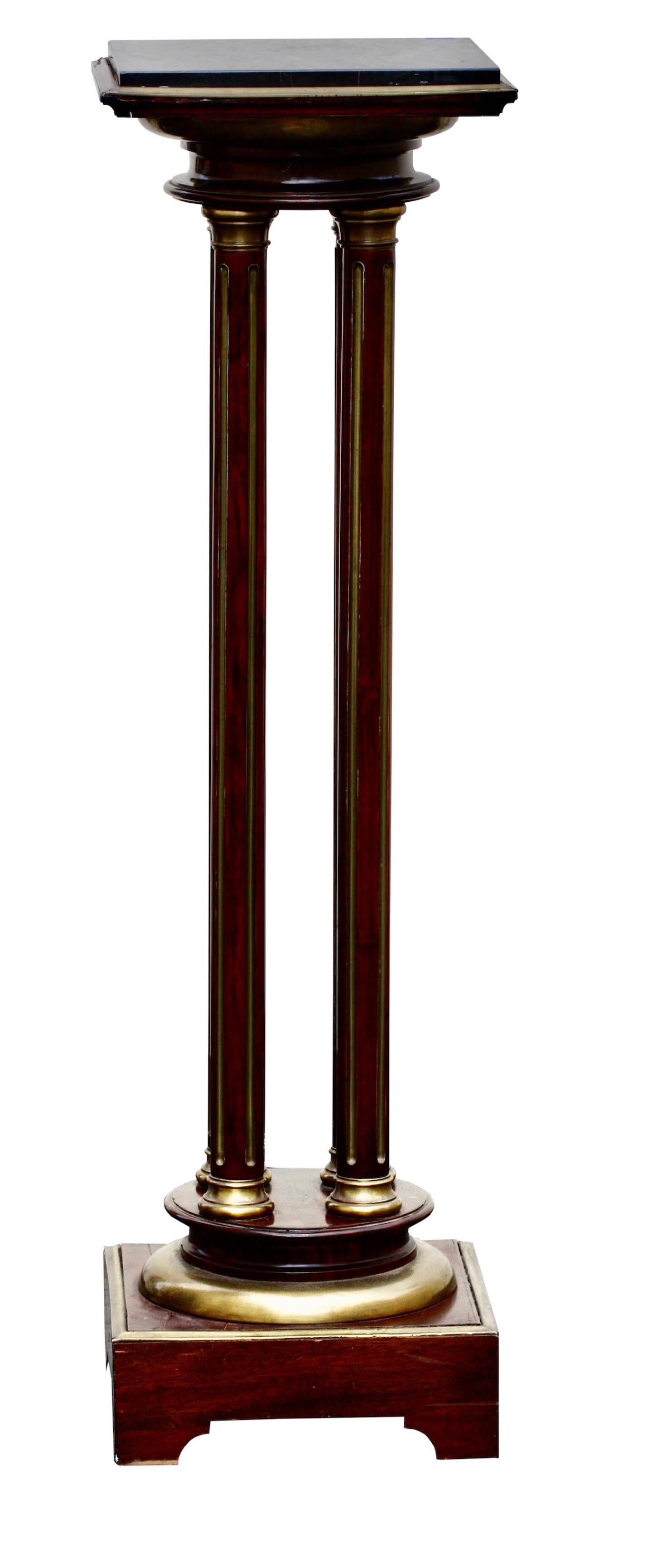 Wood Pair of French Brass Mounted Rosewood Pedestals For Sale