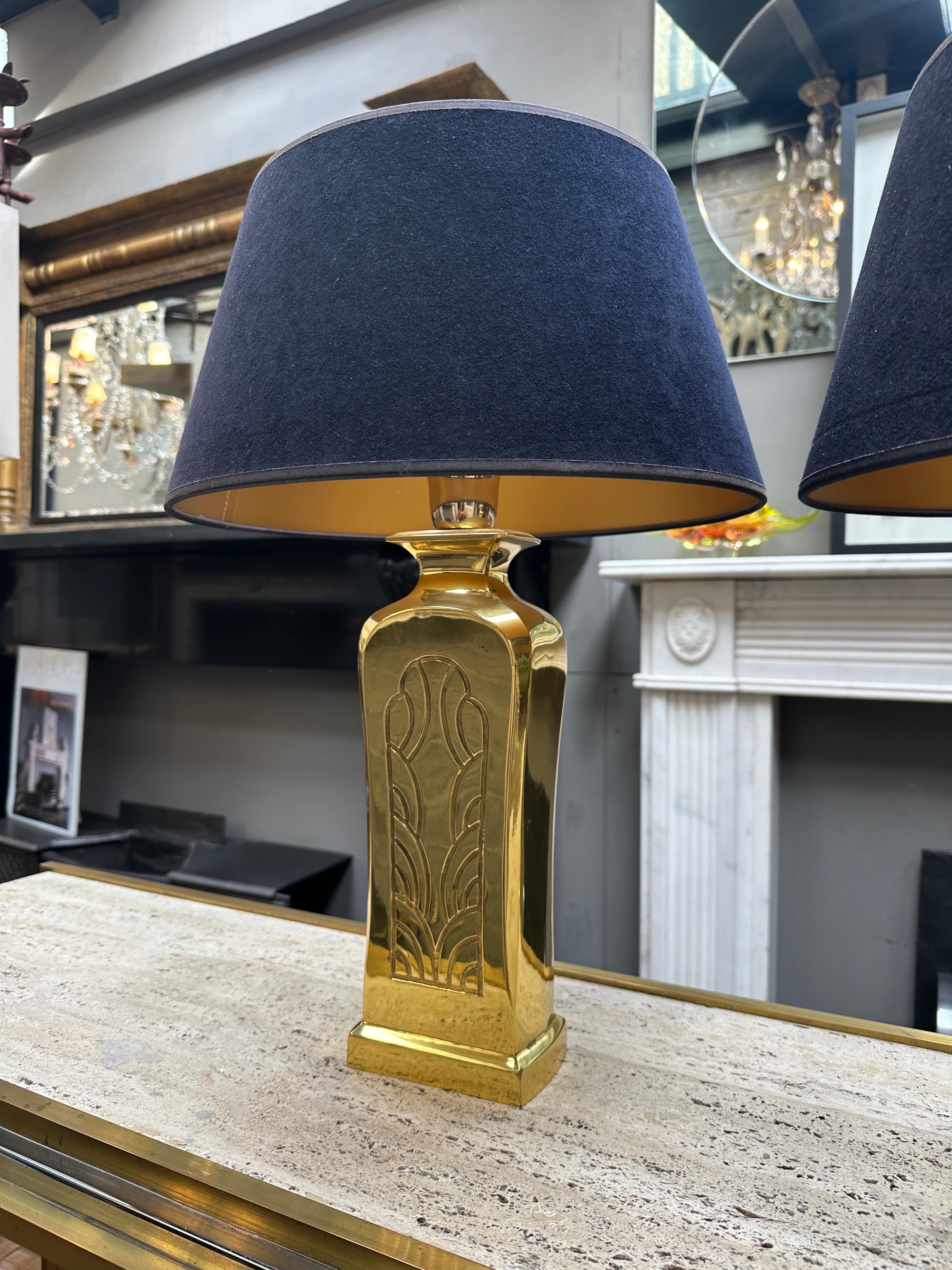 Cast A Pair Of French Brass Table Lamps  For Sale