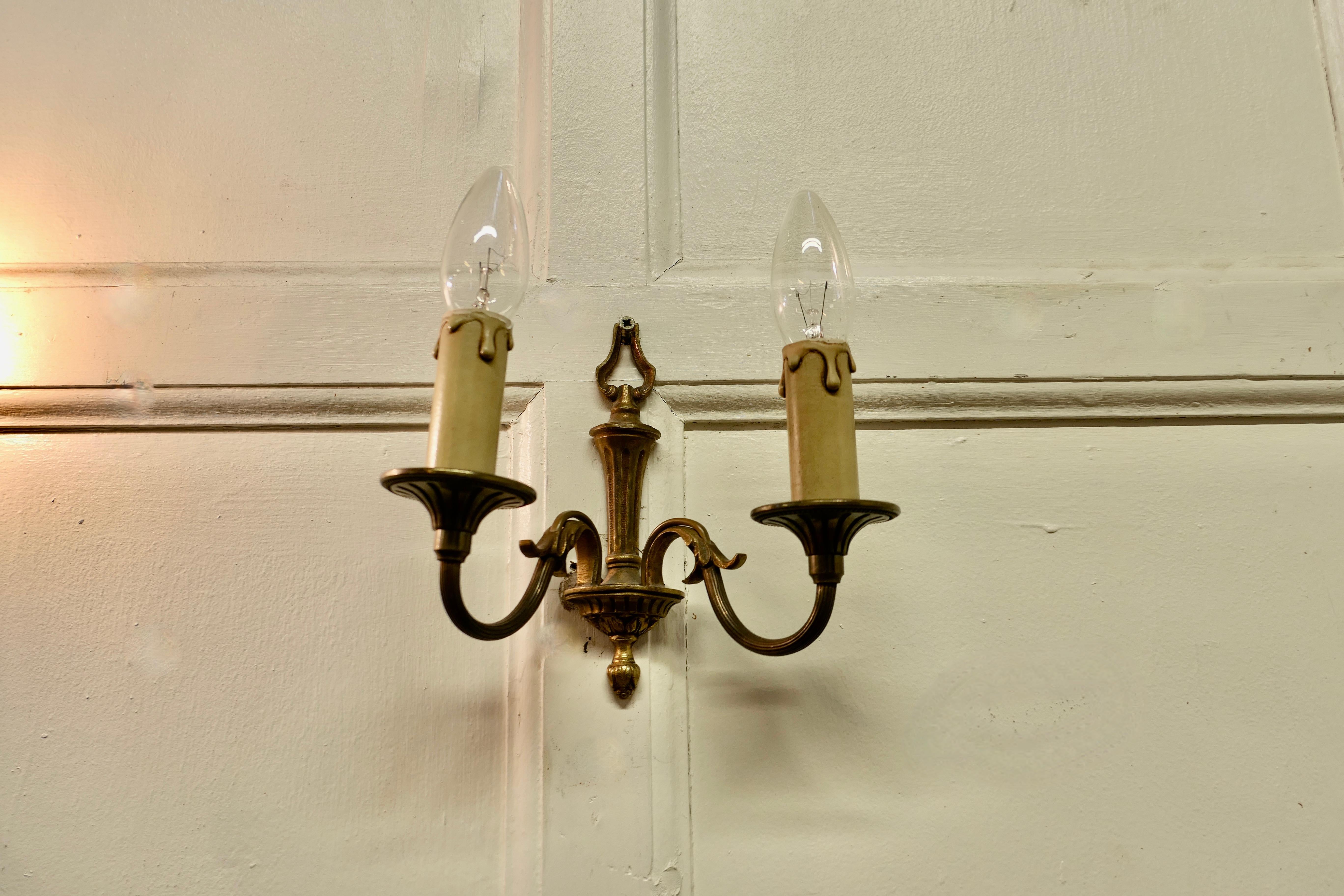 Early 20th Century Pair of French Brass Twin Wall Lights