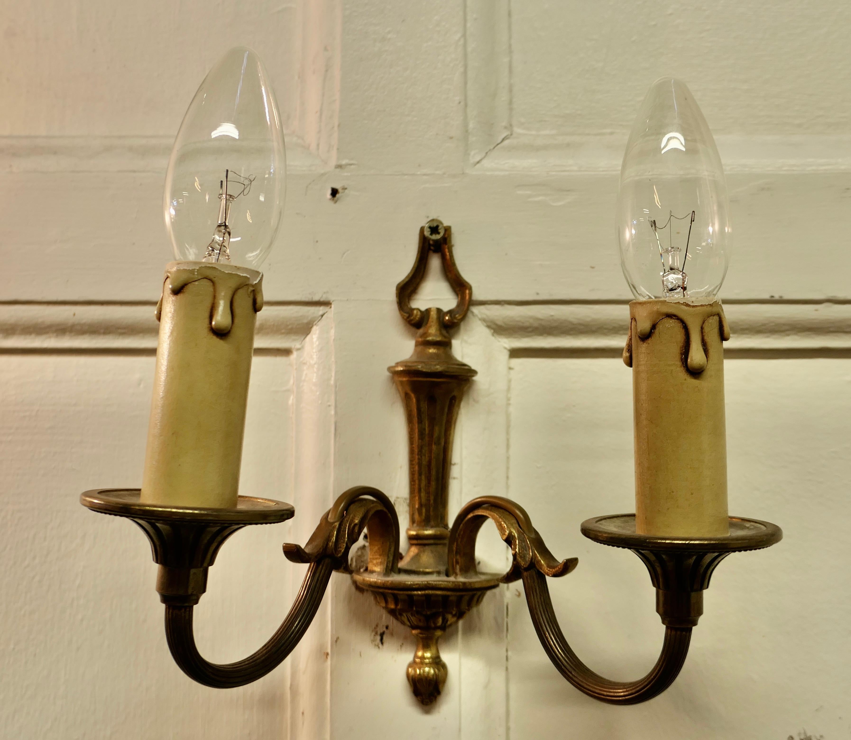 Pair of French Brass Twin Wall Lights 1